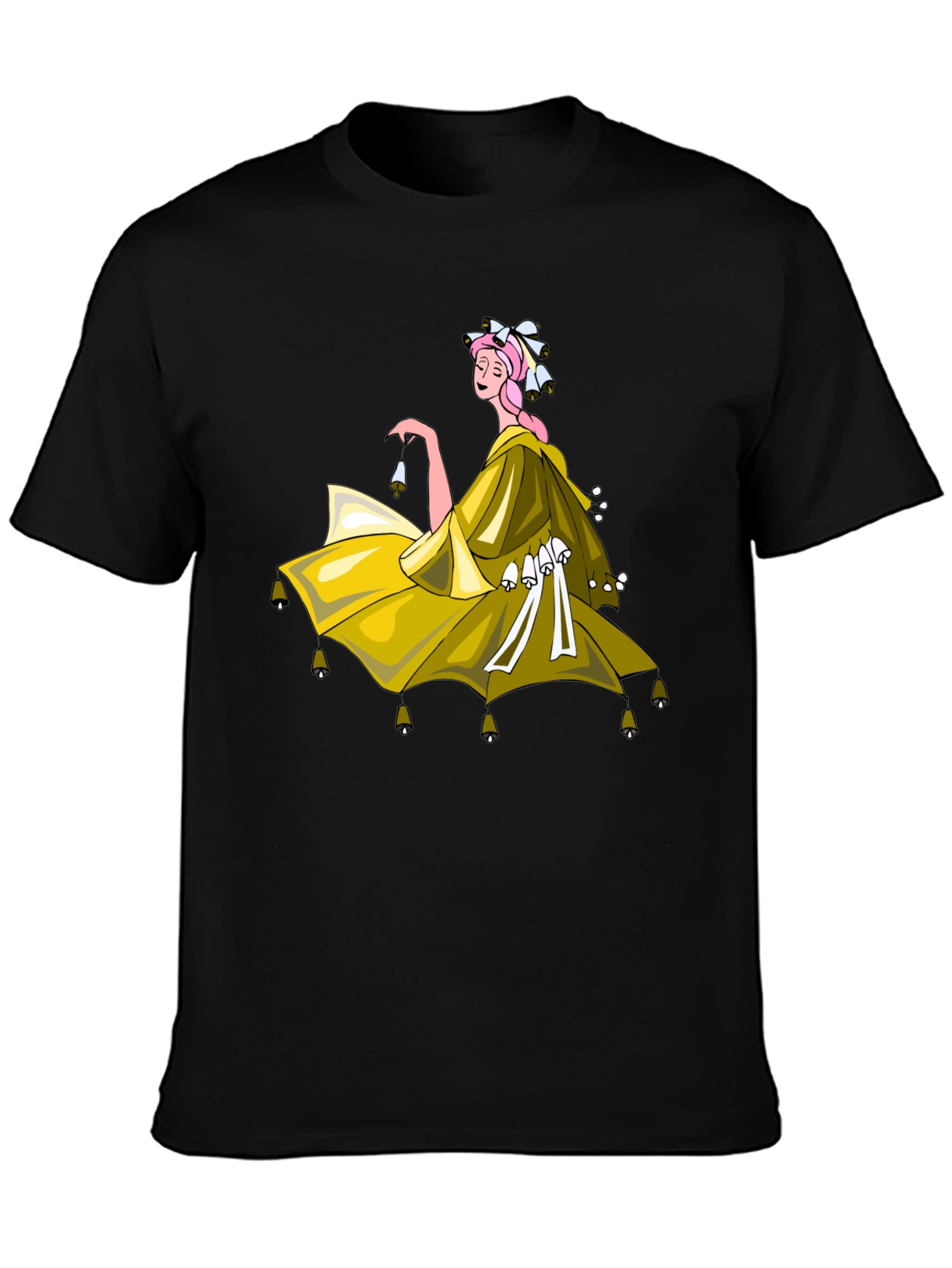 Whimsical Bell Dancer Graphic Tee - Black