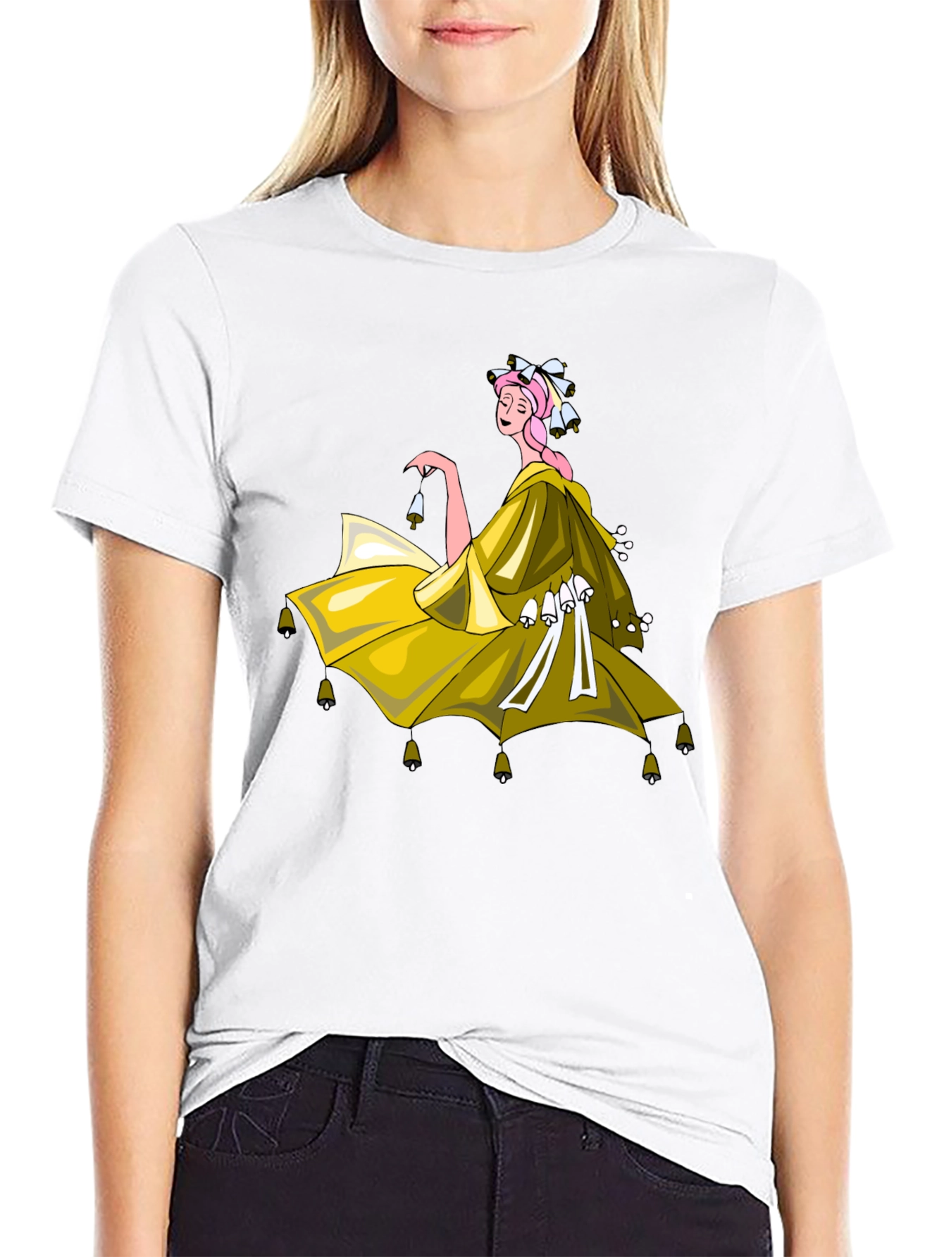Whimsical Bell Dancer Graphic Tee - Black