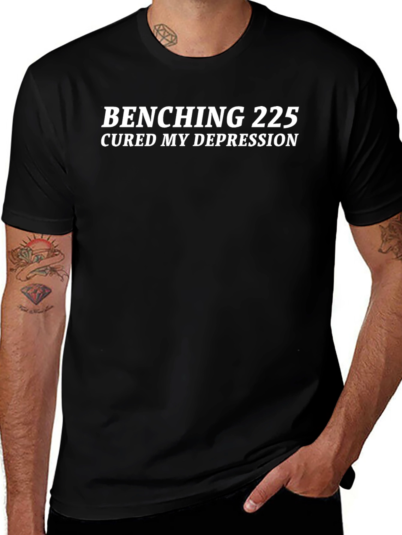 Benching 225 Cured My Depression Black T-Shirt