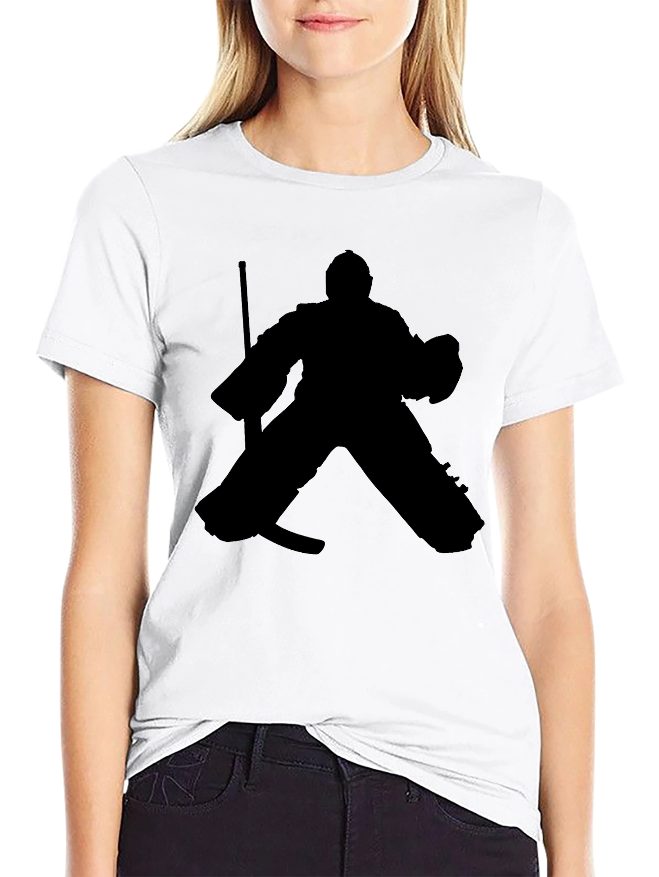 Hockey Goalie Silhouette Graphic Tee - Black Cotton T-Shirt