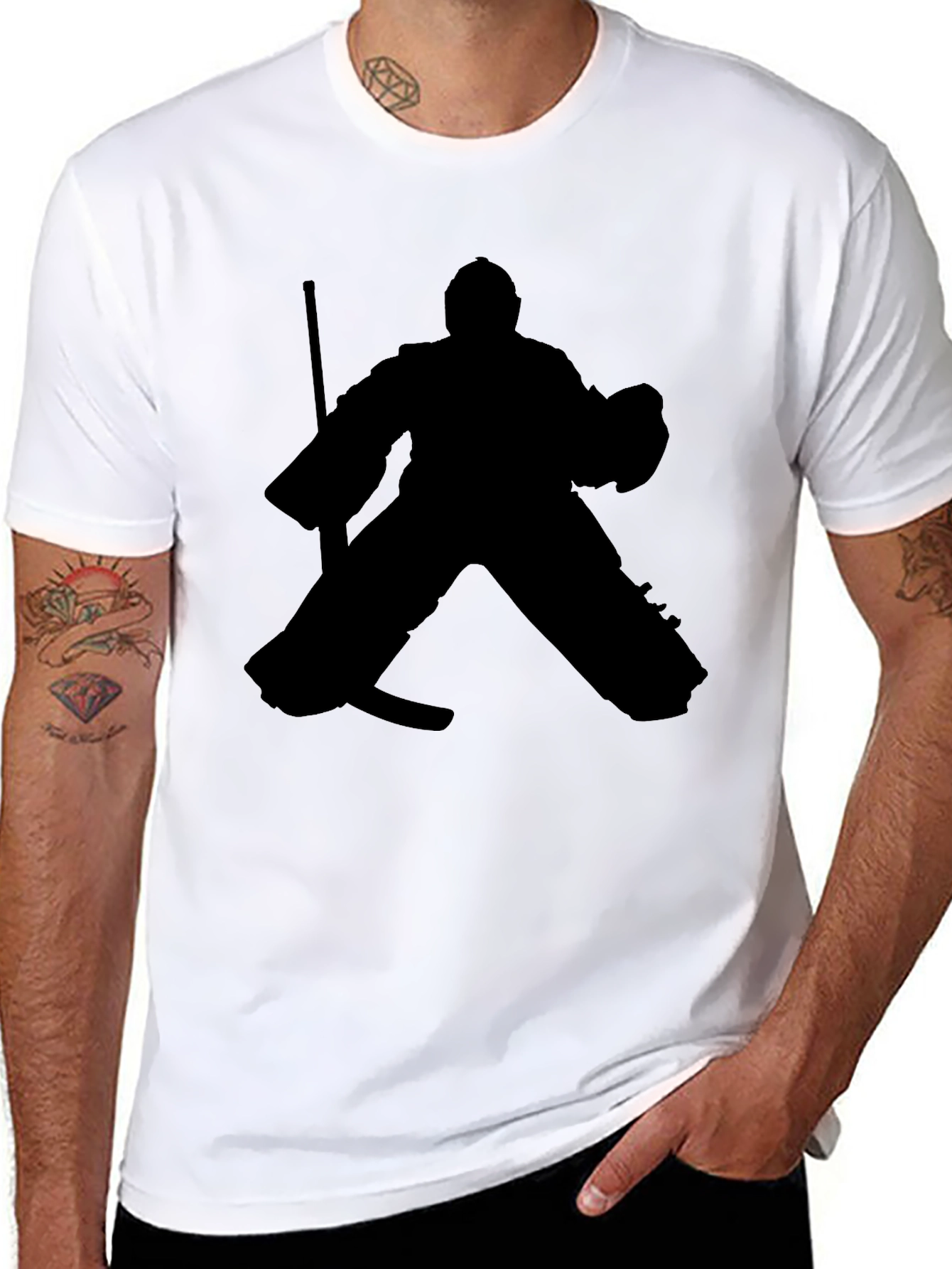 Hockey Goalie Silhouette Graphic Tee - Black Cotton T-Shirt
