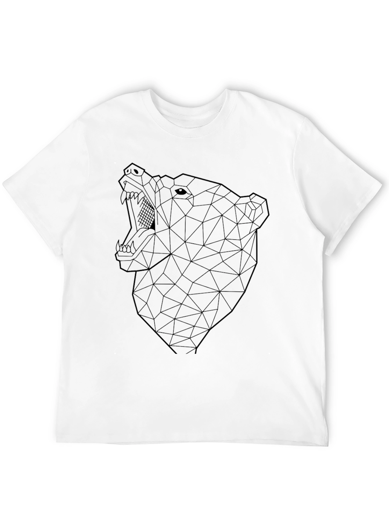 Geometric Bear Graphic Black Tee Shirt