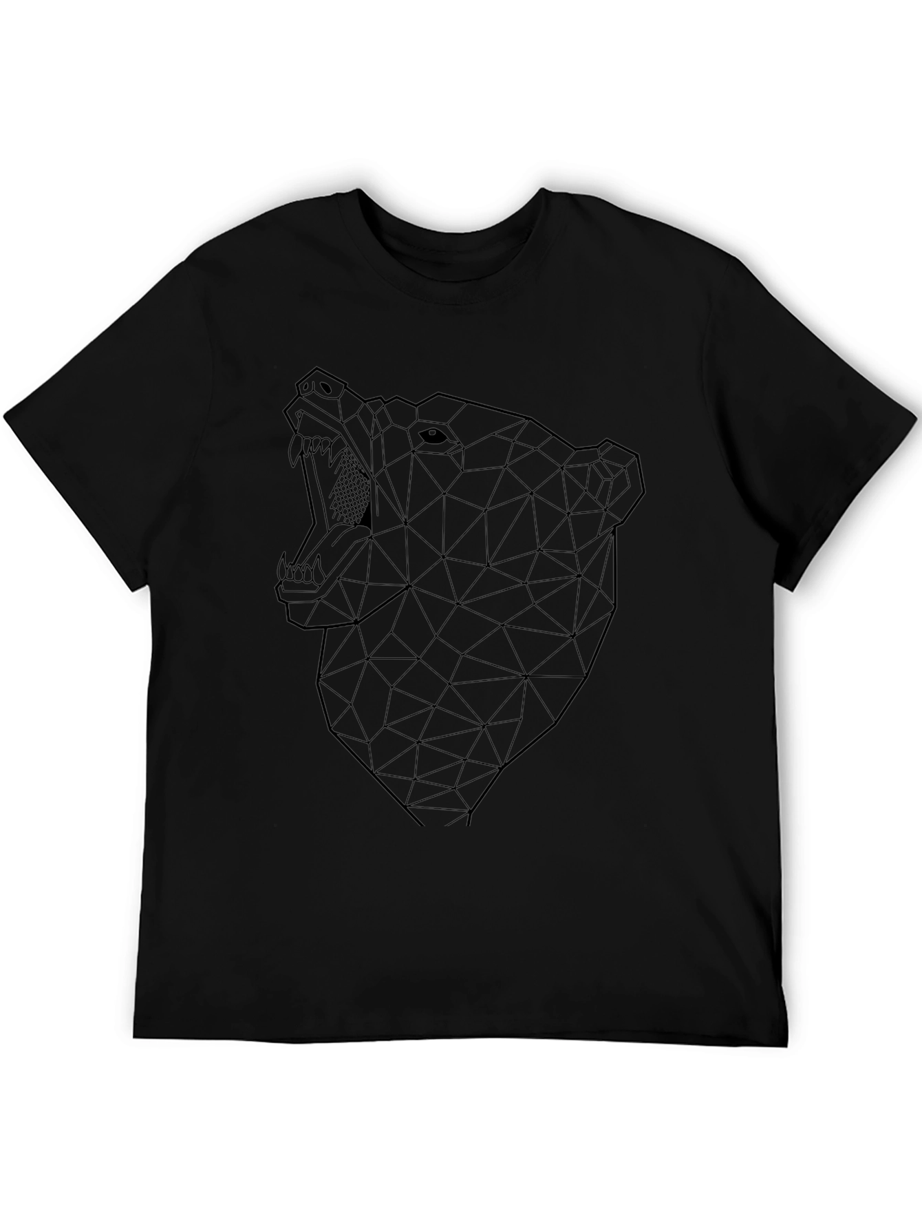 Geometric Bear Graphic Black Tee Shirt