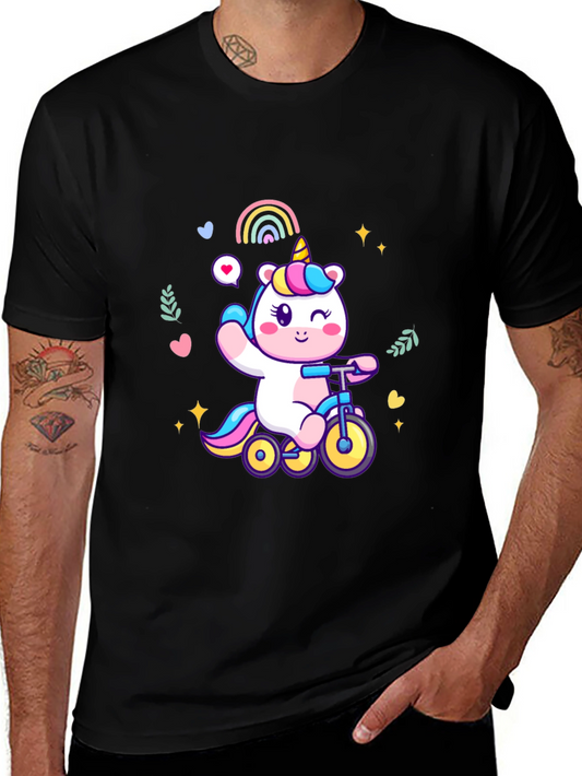 Unicorn on Bike Graphic Tee - Black