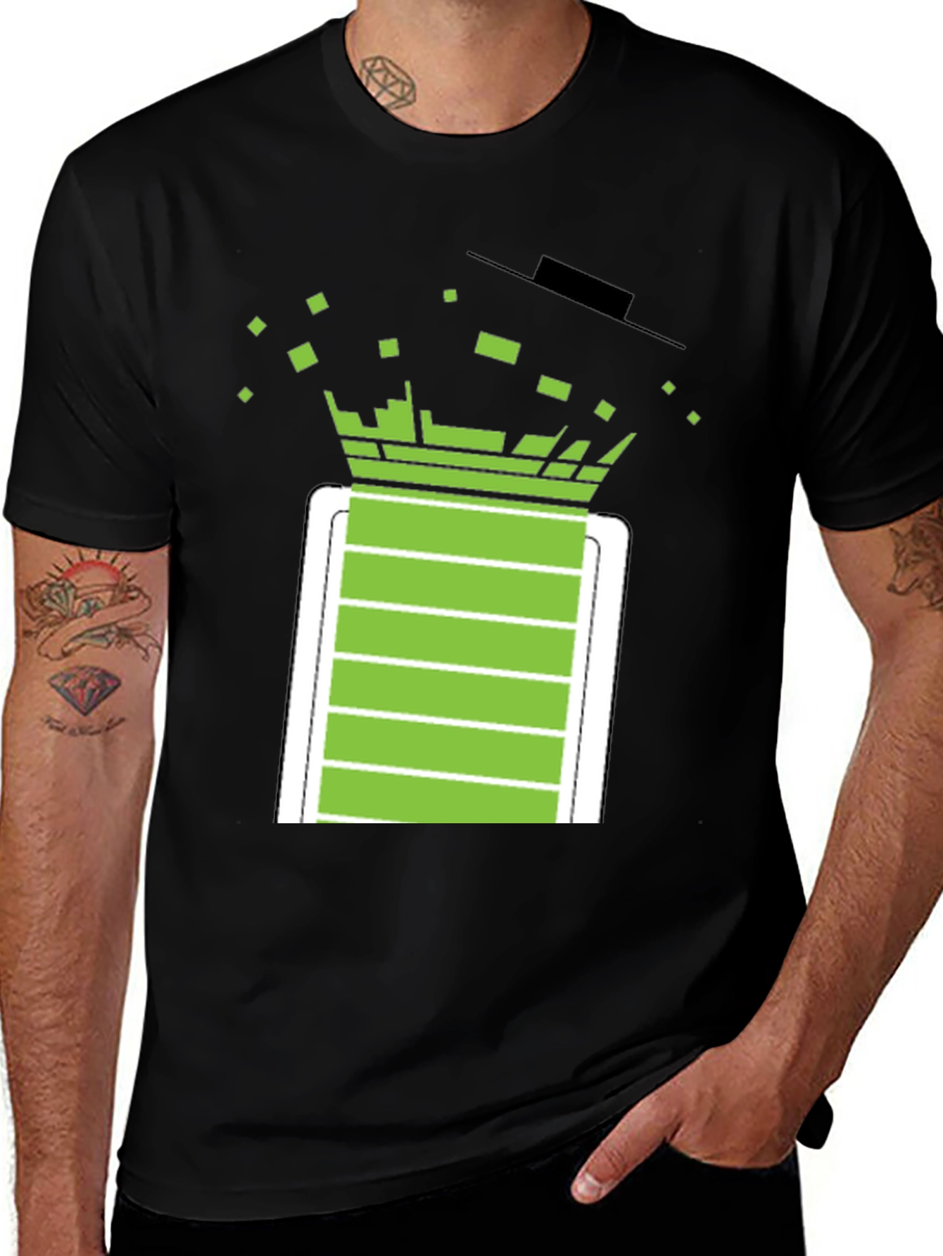 Pixelated Battery T-Shirt - Black Graphic Tee