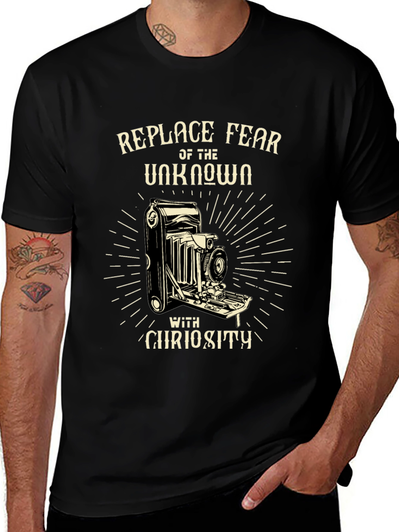 Replace Fear Camera Graphic Tee - Curiosity T-Shirt