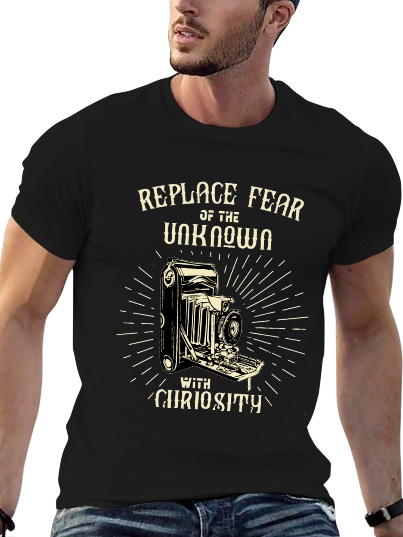 Replace Fear Camera Graphic Tee - Curiosity T-Shirt