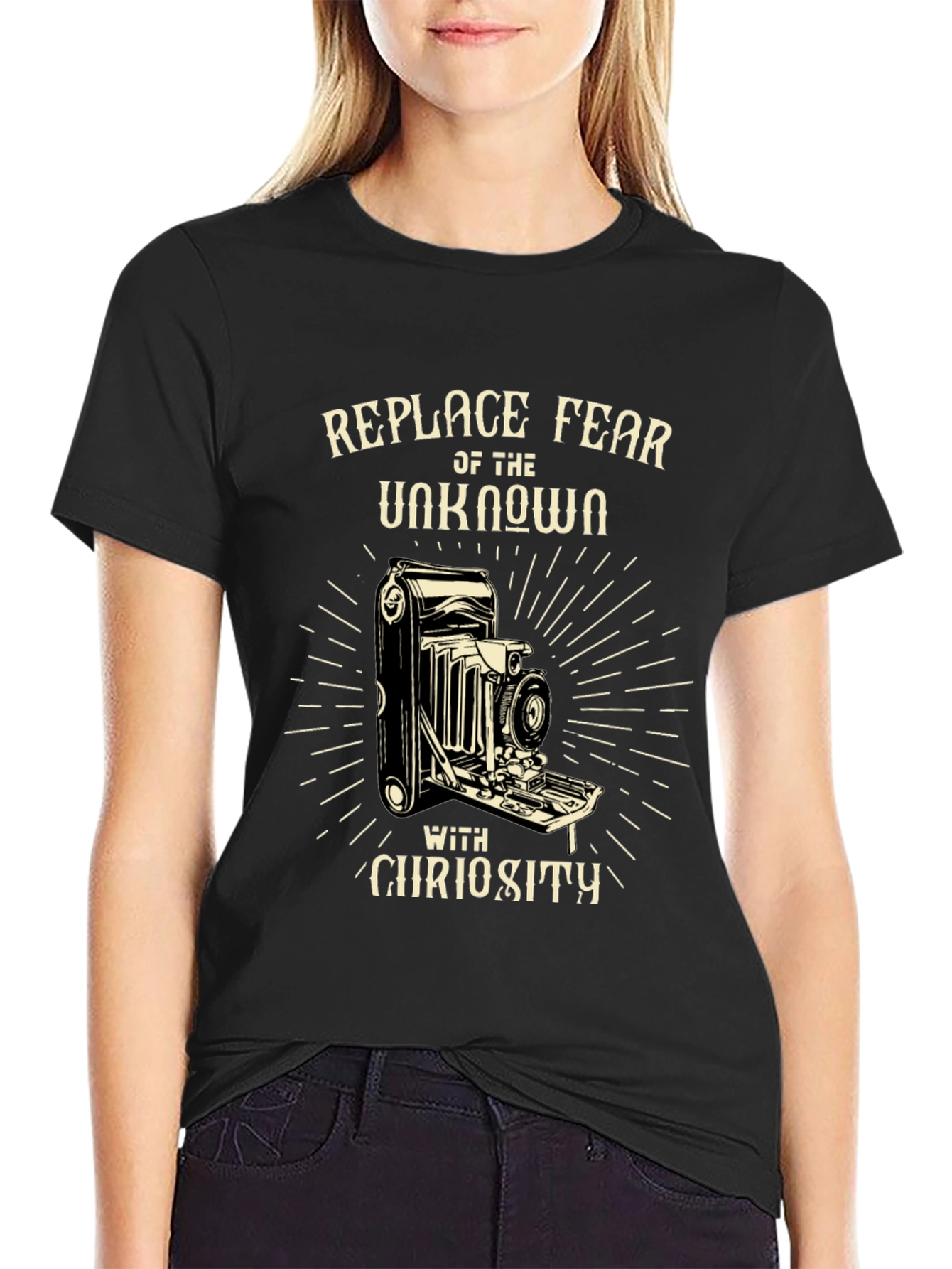Replace Fear Camera Graphic Tee - Curiosity T-Shirt