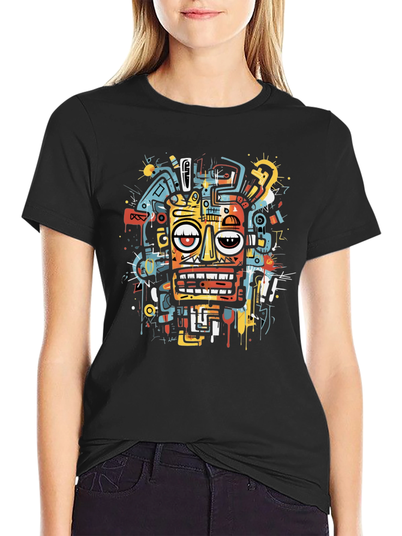 Abstract Face Graphic Tee - Modern Art T-Shirt