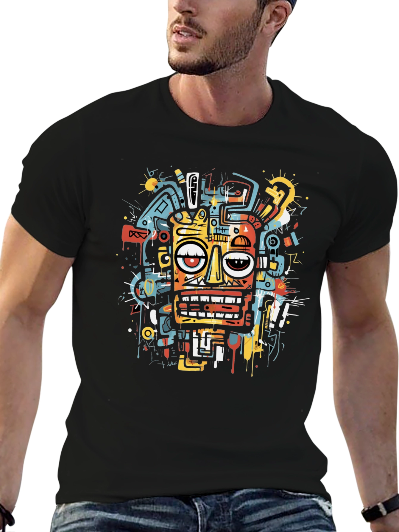 Abstract Face Graphic Tee - Modern Art T-Shirt