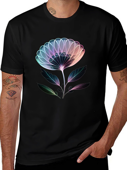 Neon Floral Graphic Tee - Modern Art Shirt