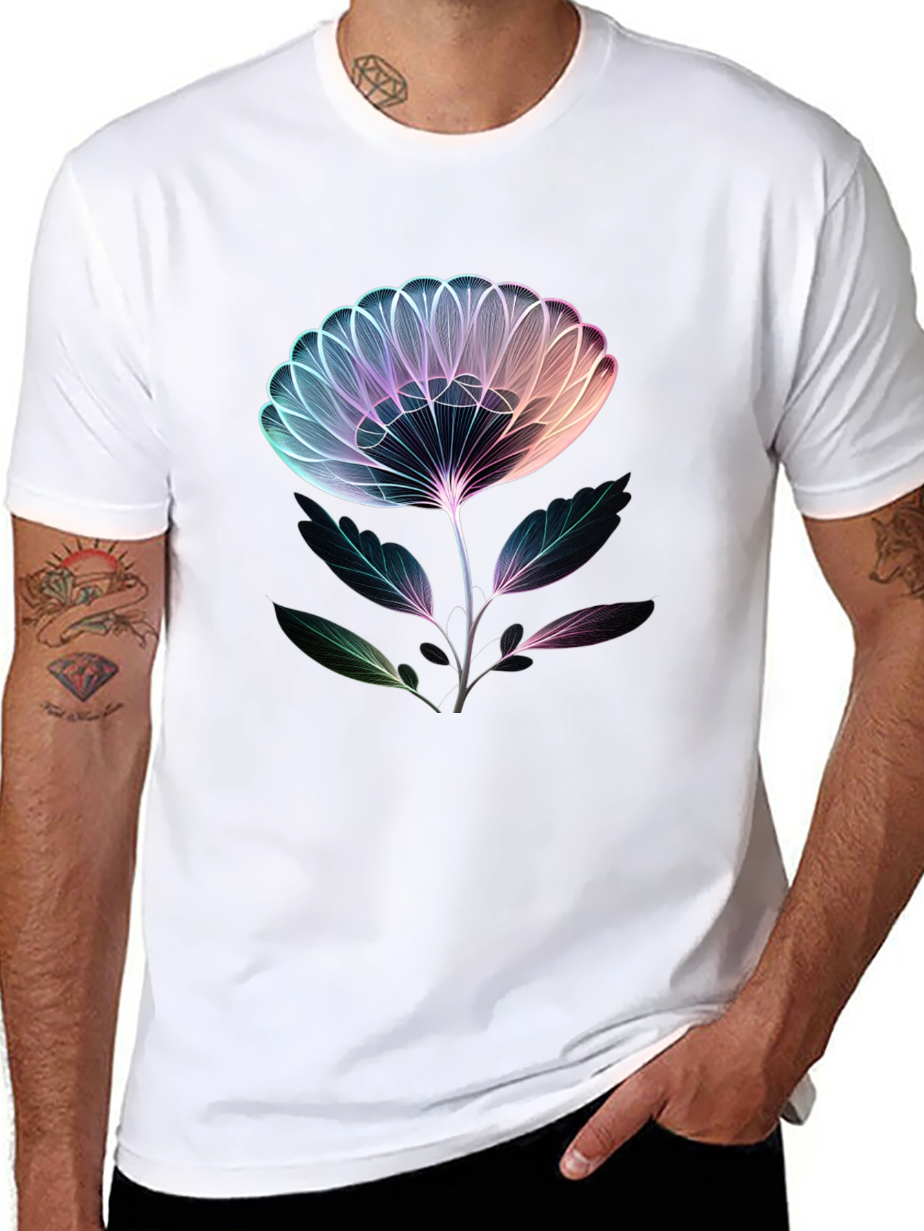 Neon Floral Graphic Tee - Modern Art Shirt