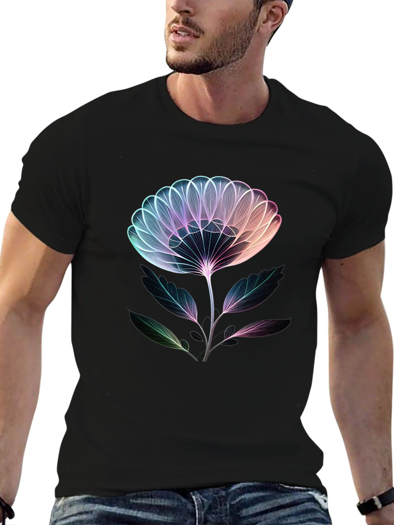 Neon Floral Graphic Tee - Modern Art Shirt