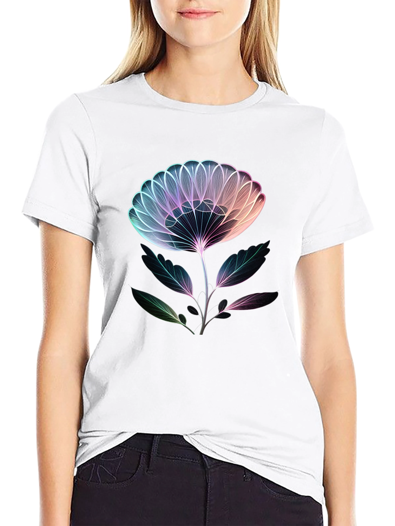Neon Floral Graphic Tee - Modern Art Shirt