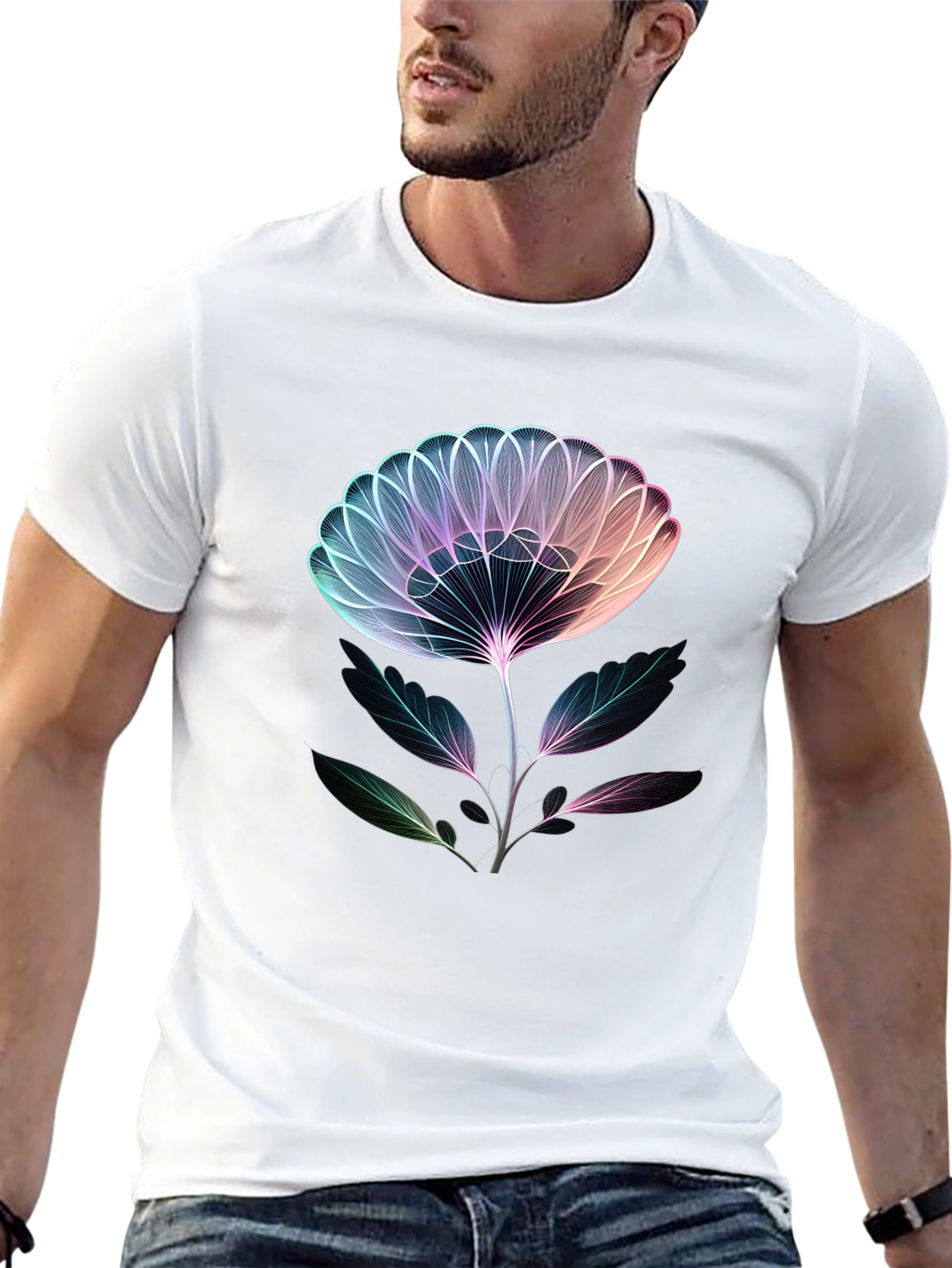 Neon Floral Graphic Tee - Modern Art Shirt