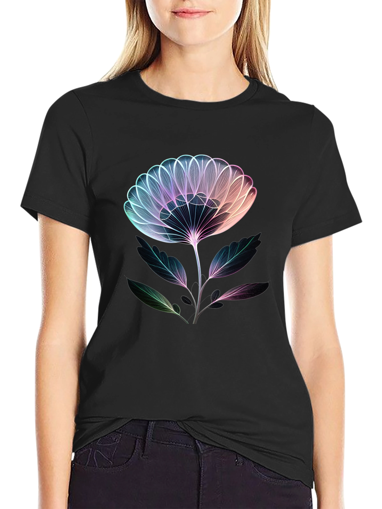 Neon Floral Graphic Tee - Modern Art Shirt