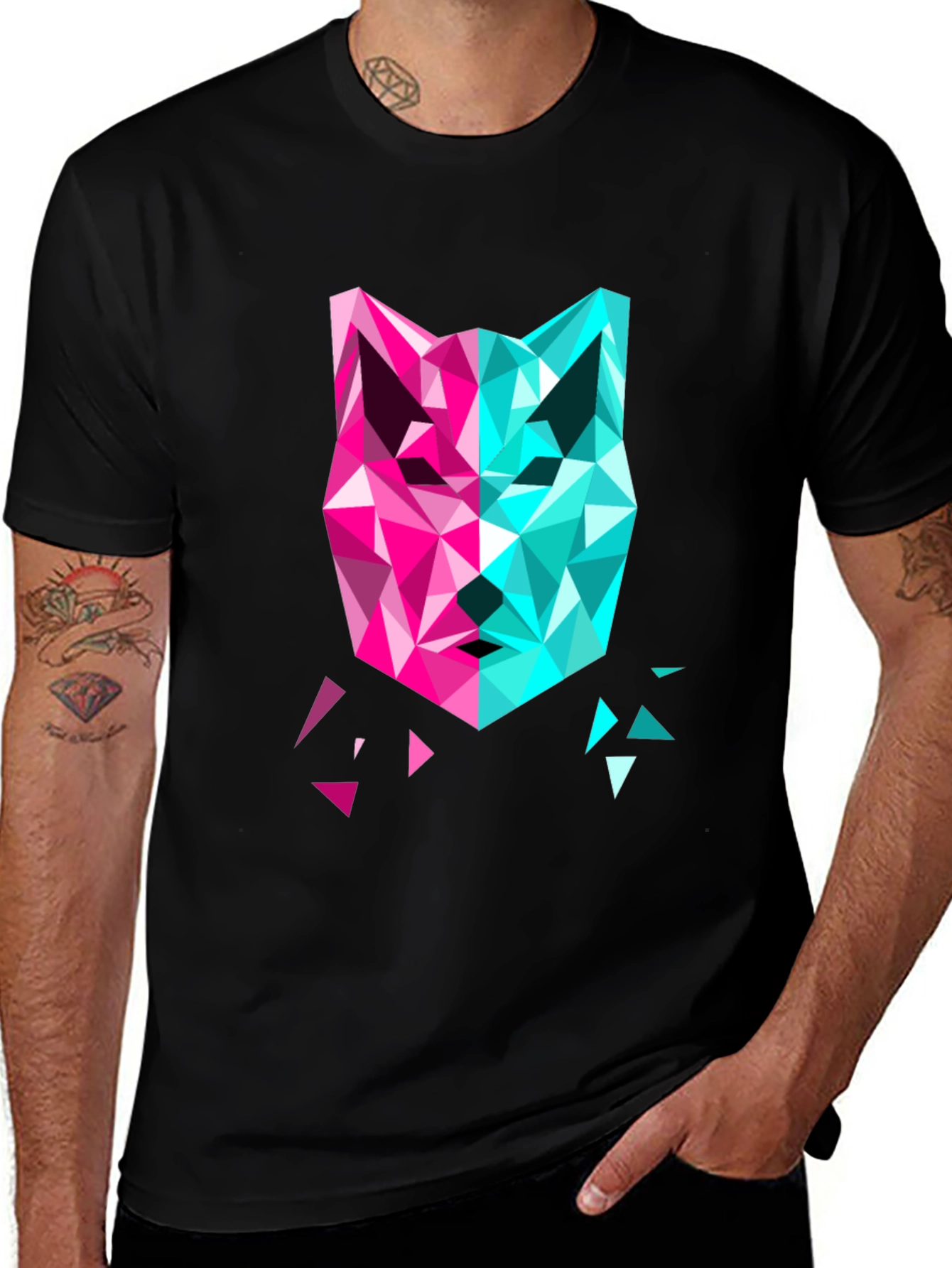 Geometric Wolf Graphic Tee - Modern Art Shirt