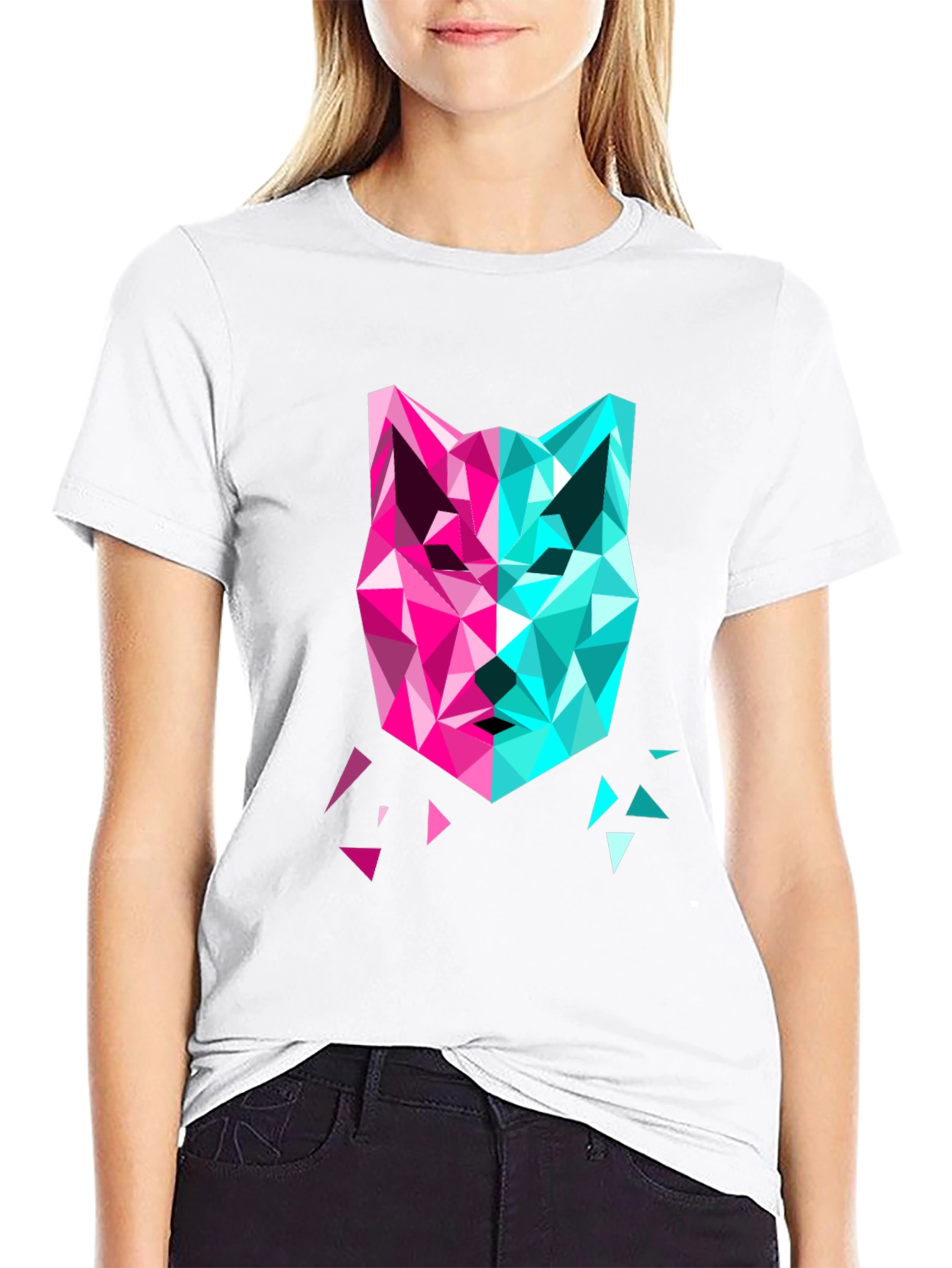 Geometric Wolf Graphic Tee - Modern Art Shirt
