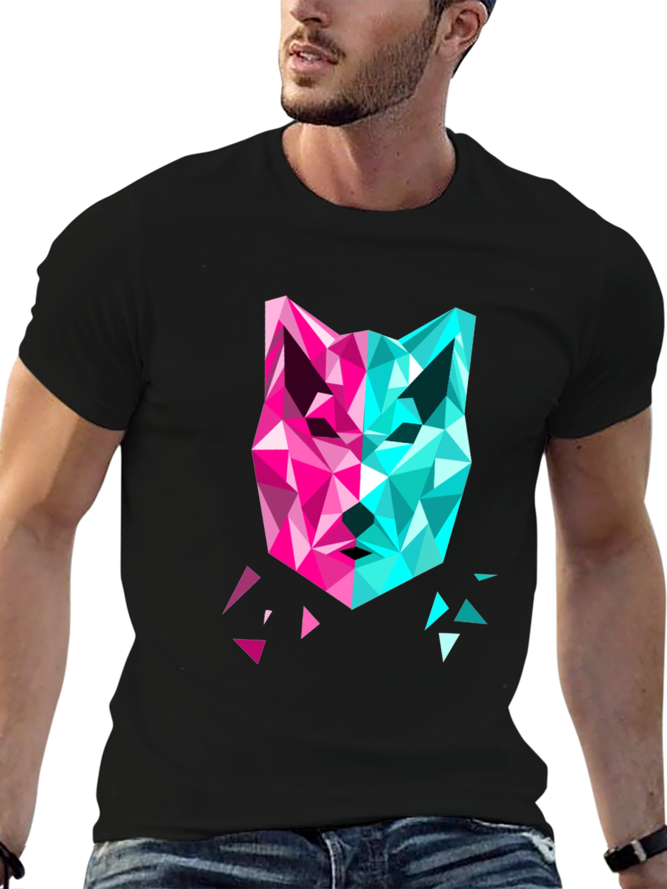 Geometric Wolf Graphic Tee - Modern Art Shirt