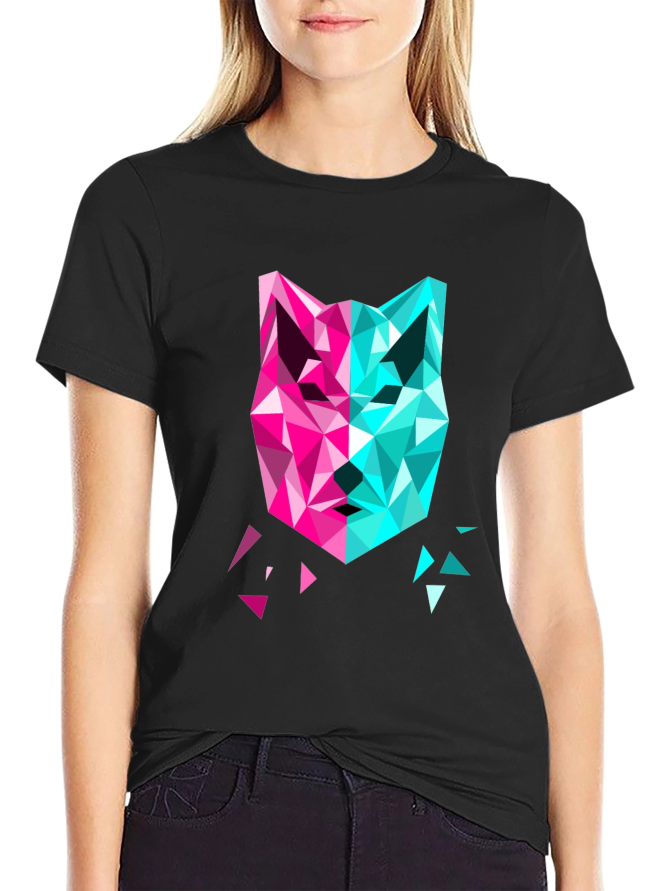 Geometric Wolf Graphic Tee - Modern Art Shirt