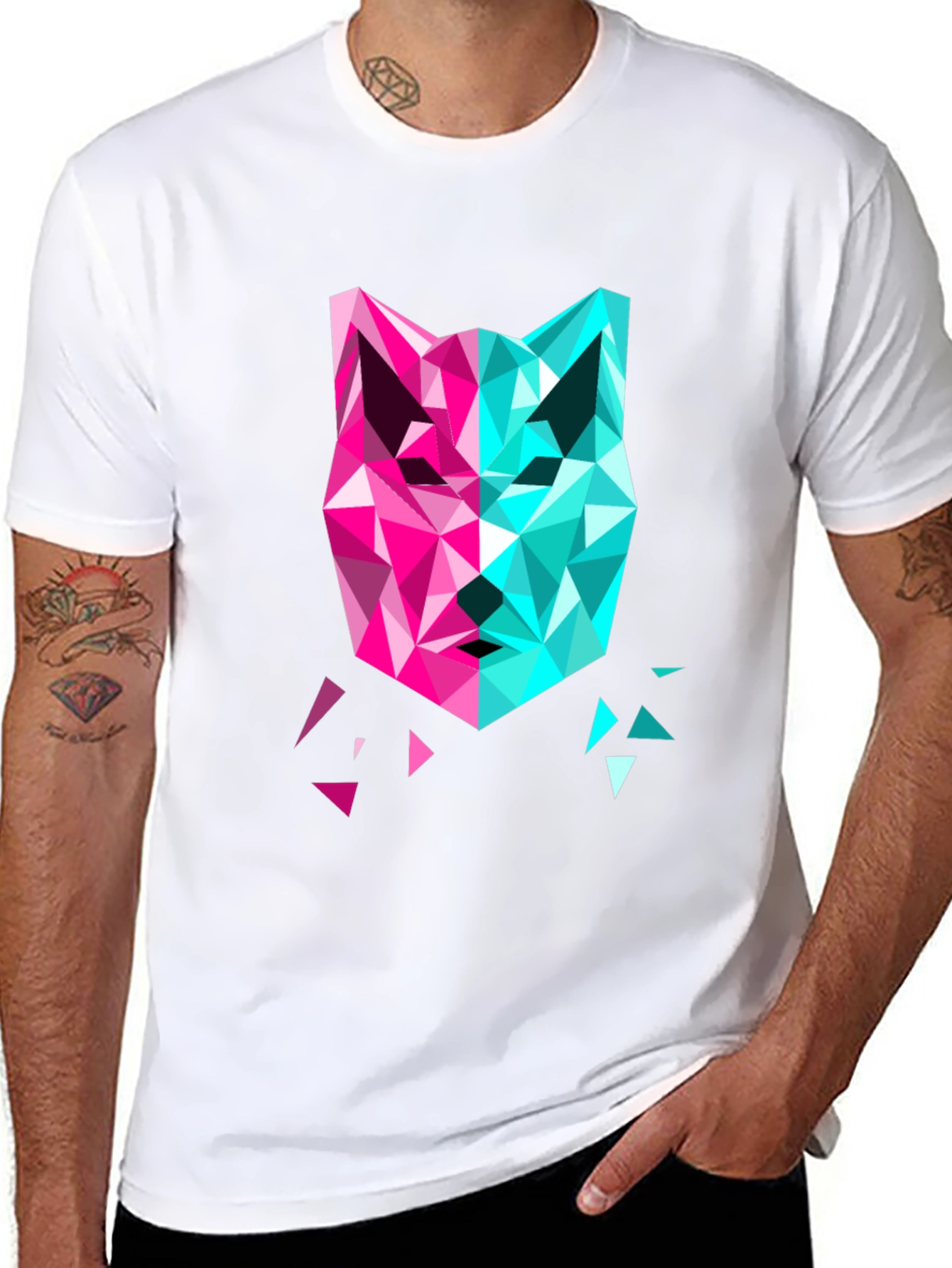 Geometric Wolf Graphic Tee - Modern Art Shirt