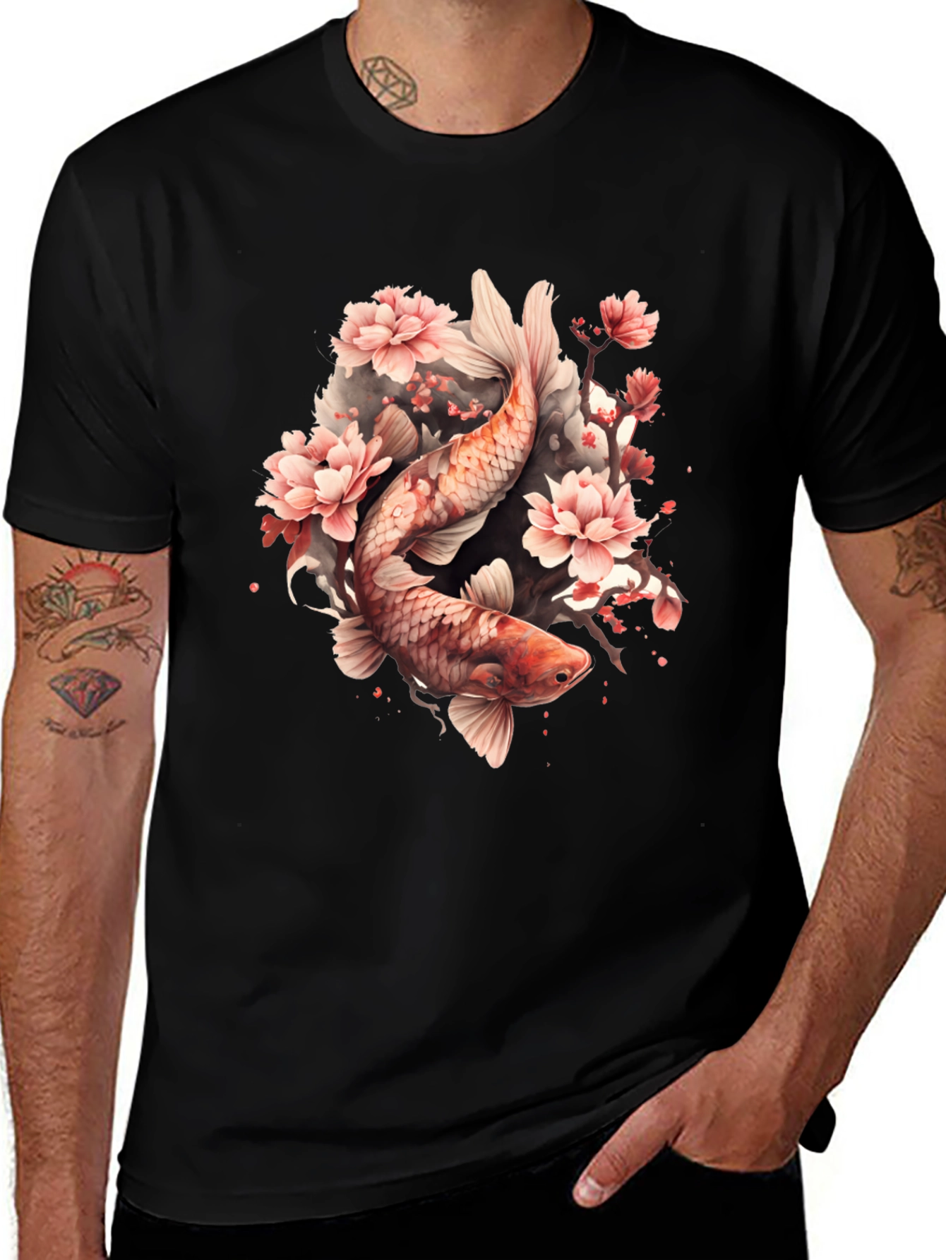 Koi Fish & Cherry Blossom Graphic Tee
