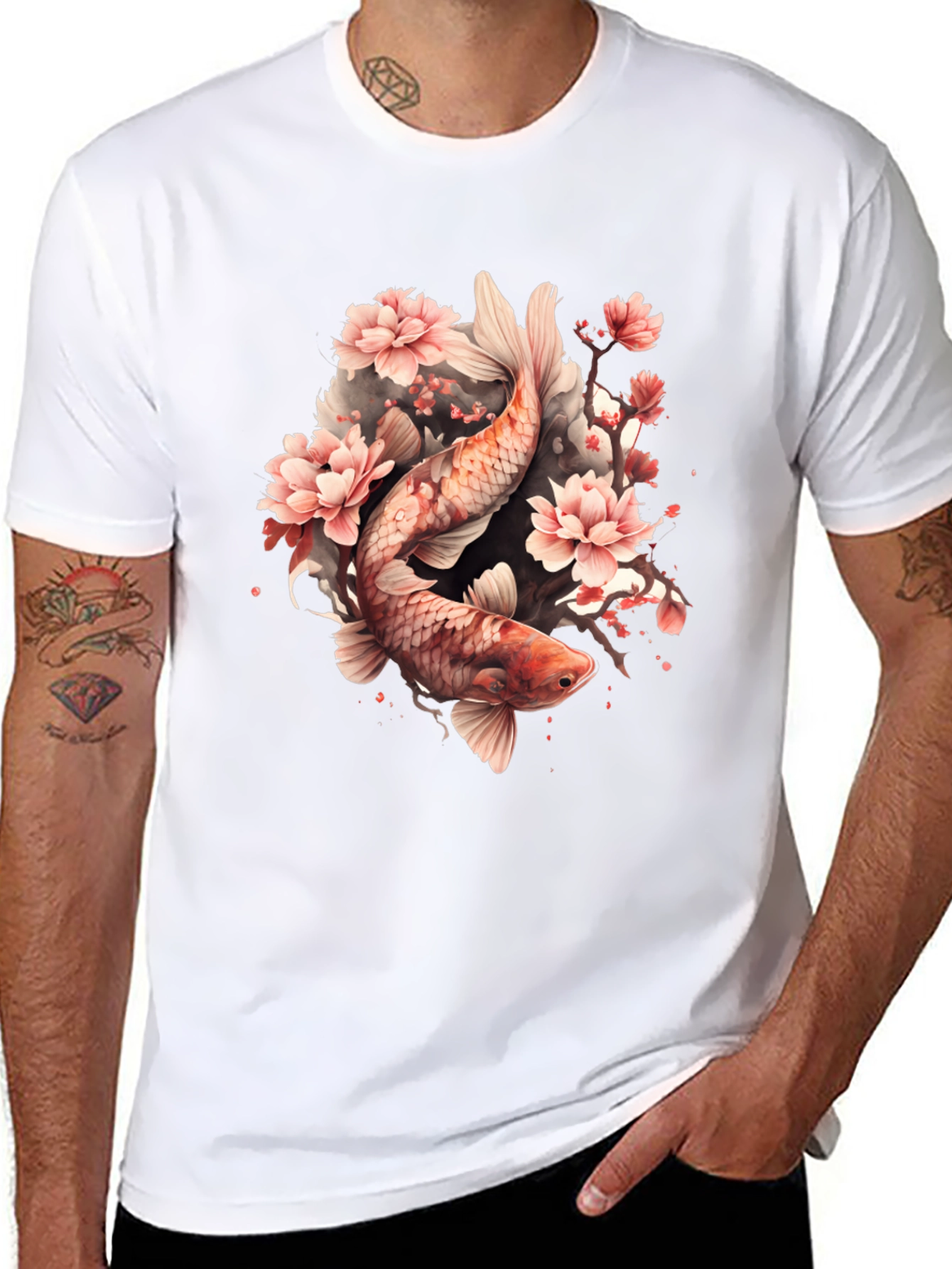 Koi Fish & Cherry Blossom Graphic Tee
