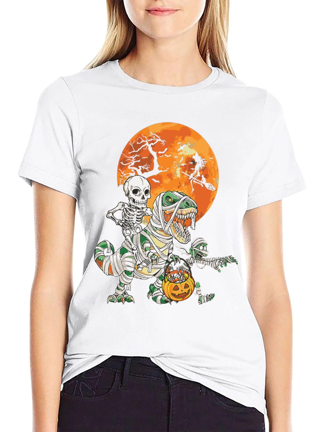Halloween T-Rex Mummy Skeleton Witch Tee