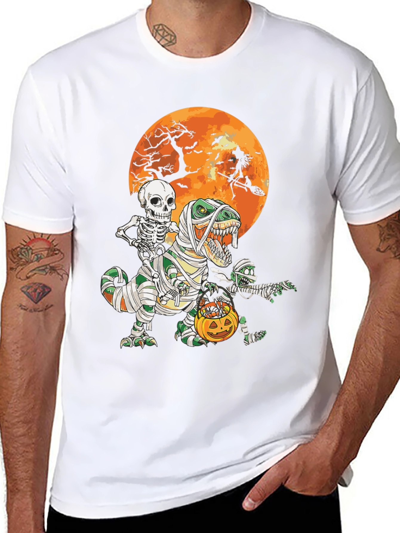 Halloween T-Rex Mummy Skeleton Witch Tee