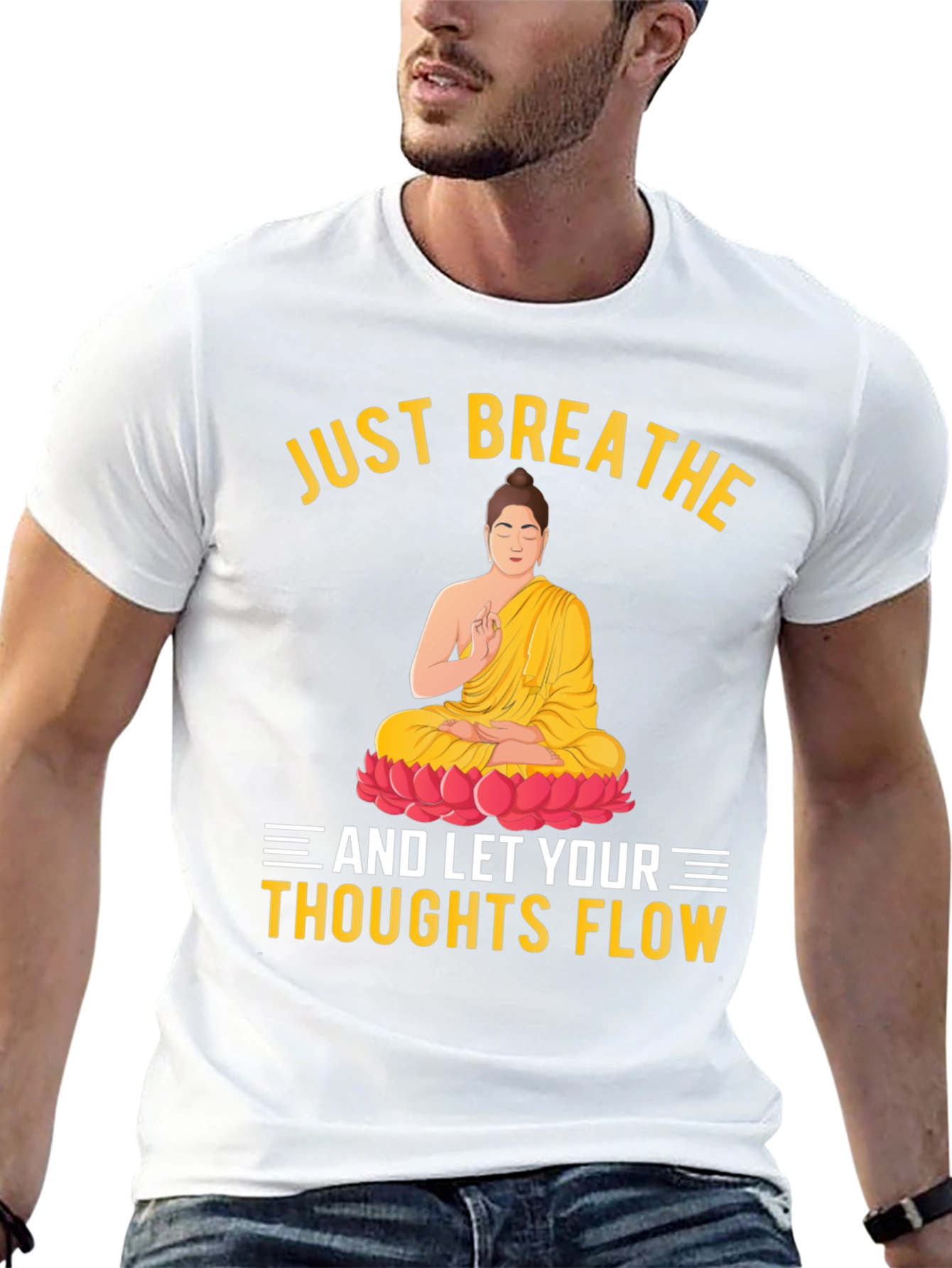 Just Breathe Buddha Graphic T-Shirt