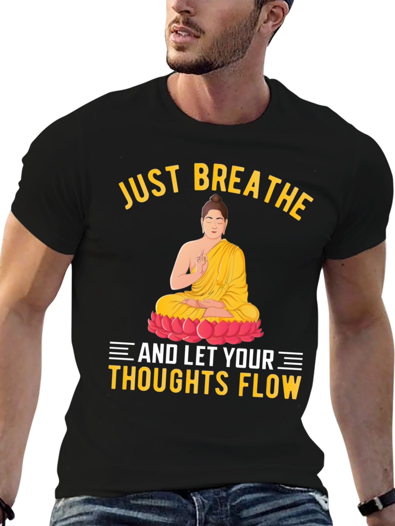 Just Breathe Buddha Graphic T-Shirt