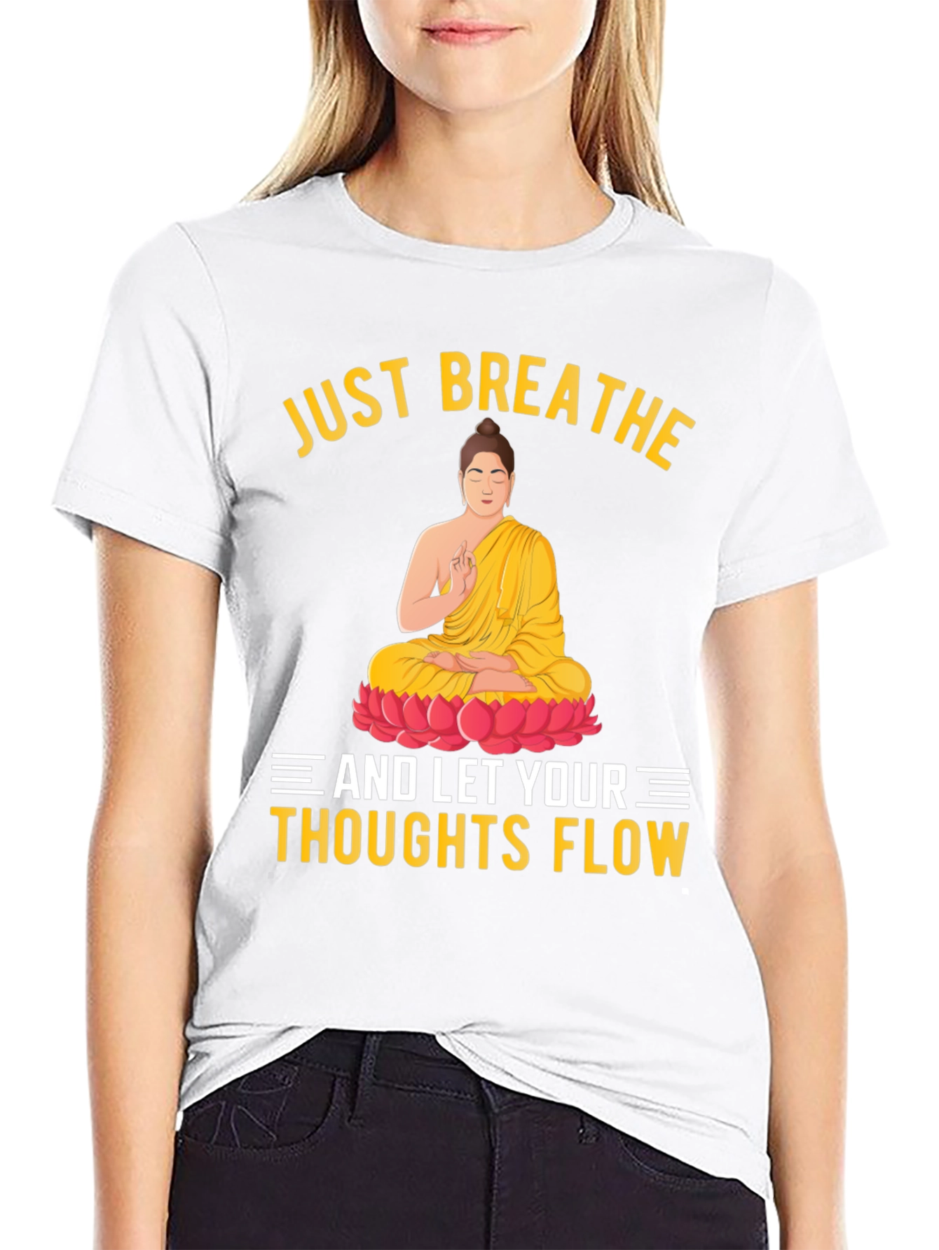 Just Breathe Buddha Graphic T-Shirt