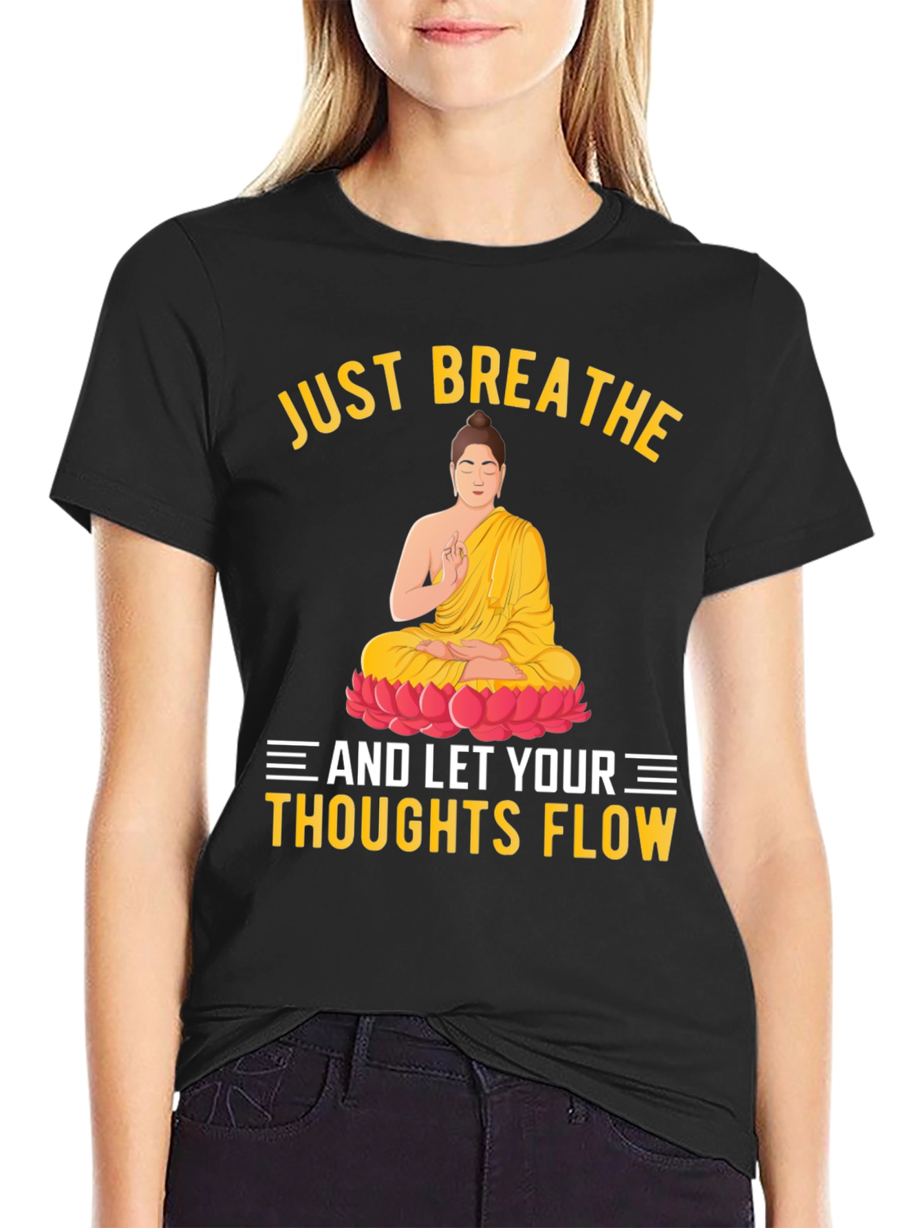Just Breathe Buddha Graphic T-Shirt