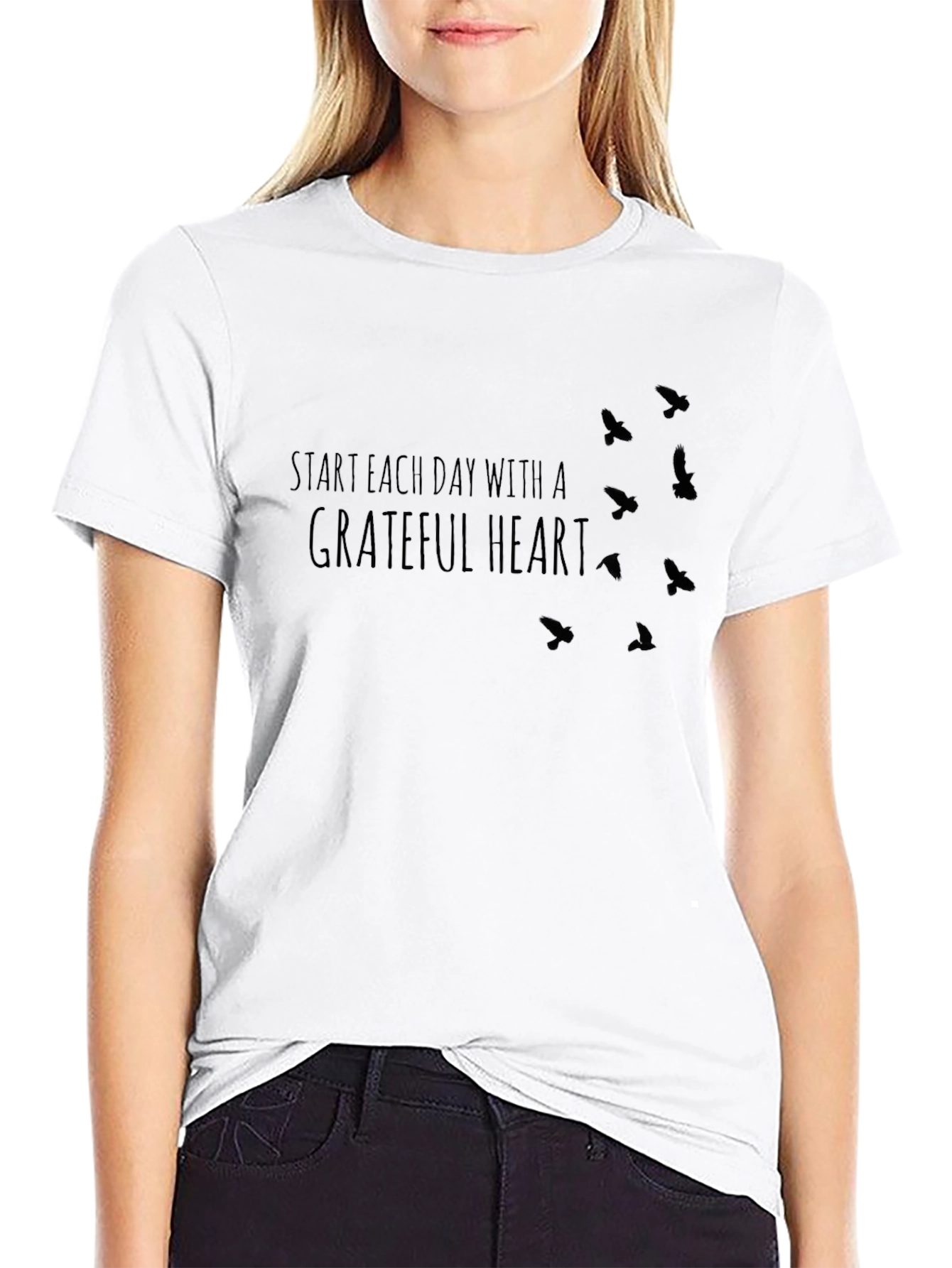 Grateful Heart Graphic Tee - Inspirational Bird Design