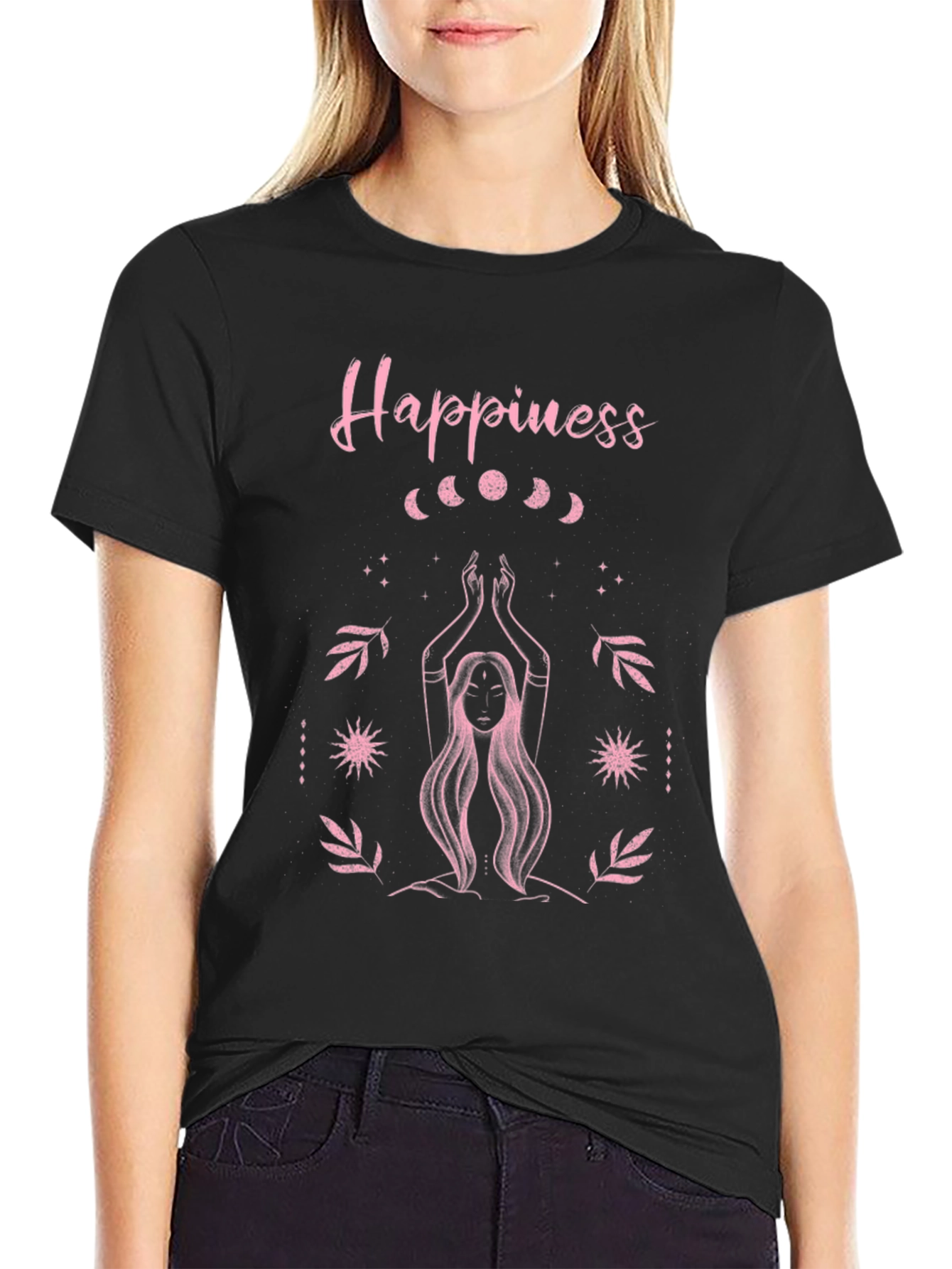 Happiness Graphic T-Shirt - Moon Phase Yoga Tee