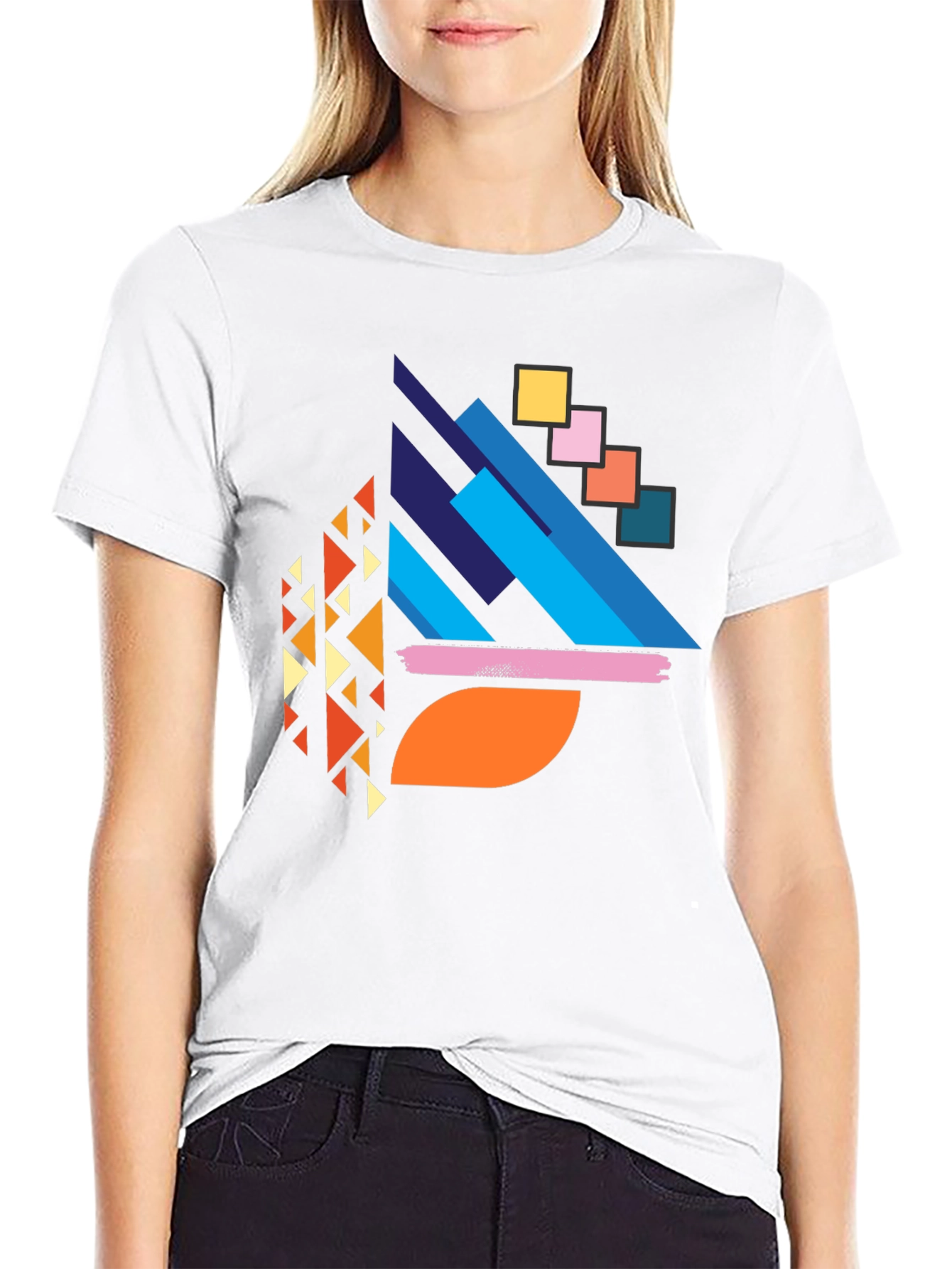 Abstract Geometric Print Black T-Shirt