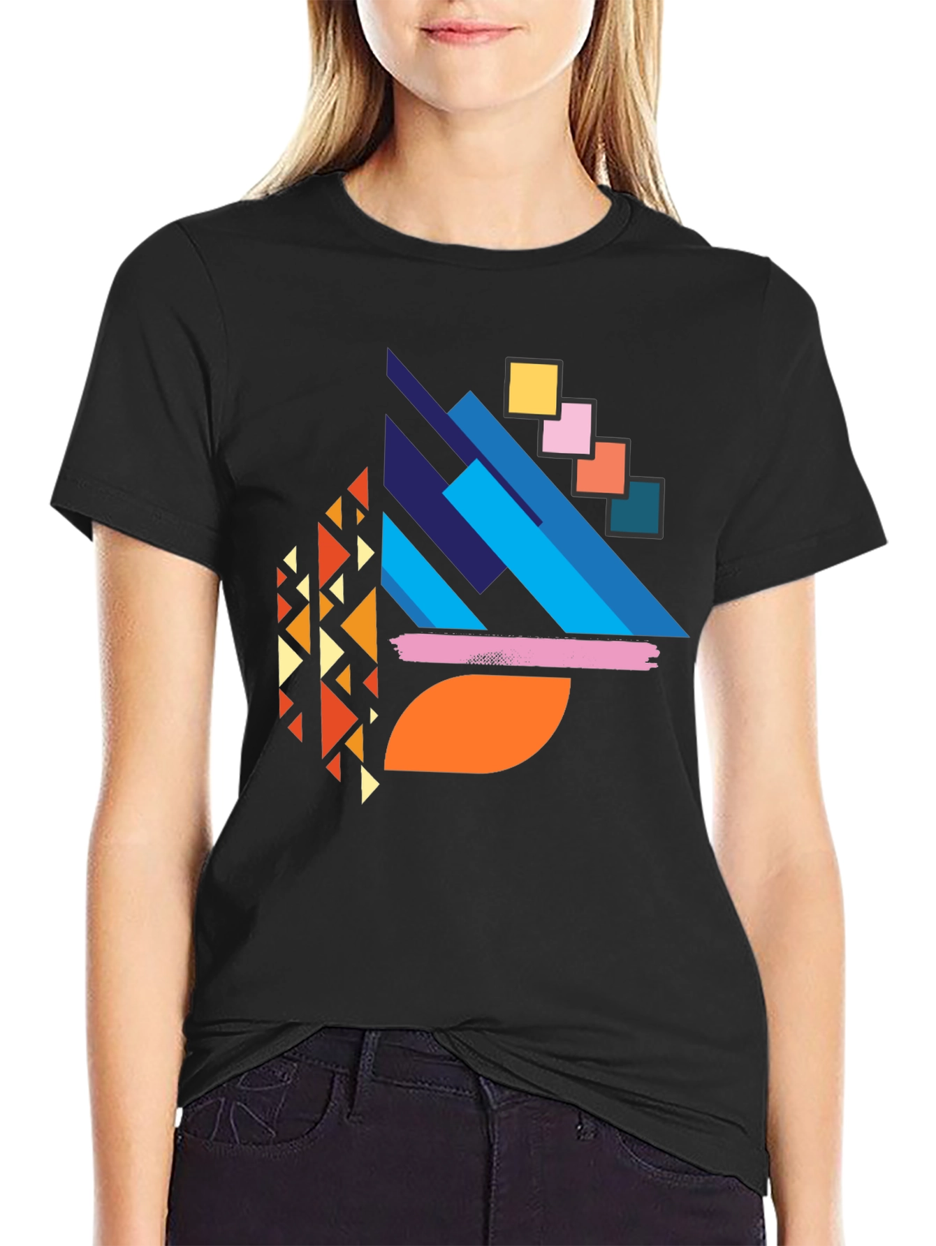Abstract Geometric Print Black T-Shirt