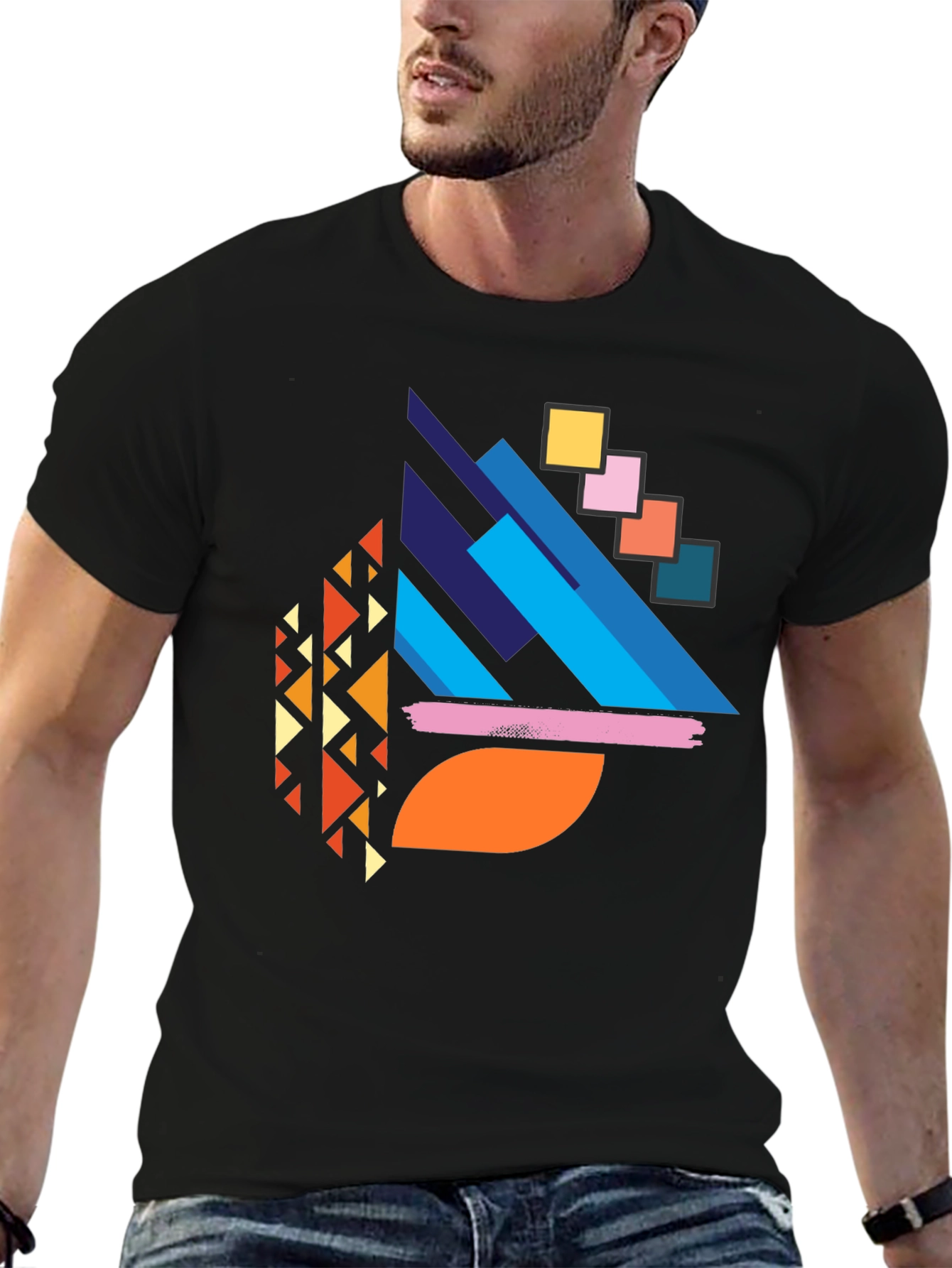 Abstract Geometric Print Black T-Shirt