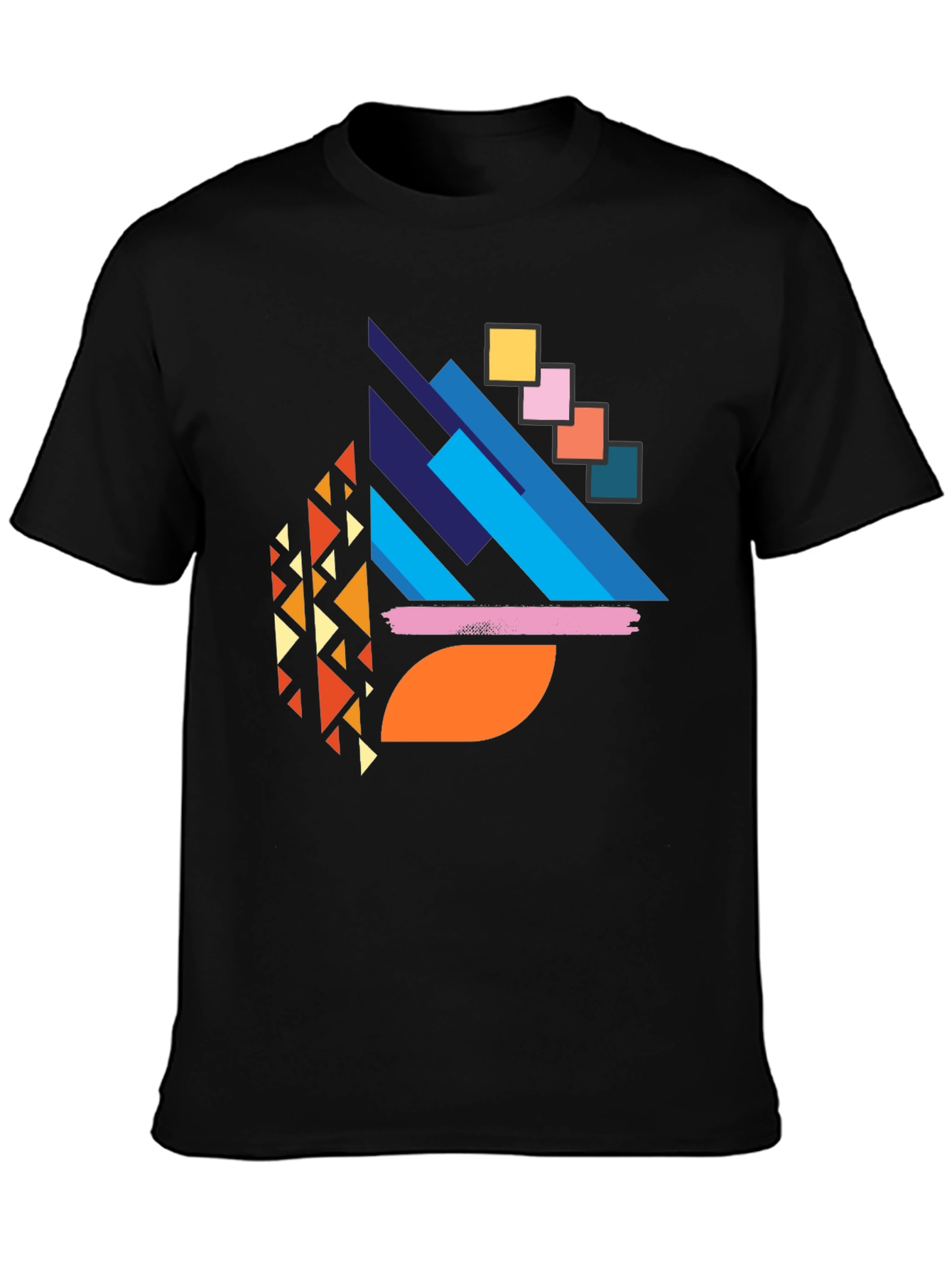 Abstract Geometric Print Black T-Shirt