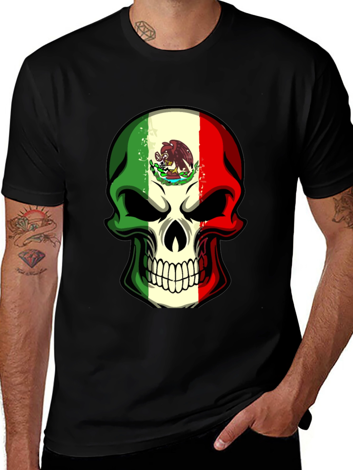 Mexican Flag Skull Graphic T-Shirt
