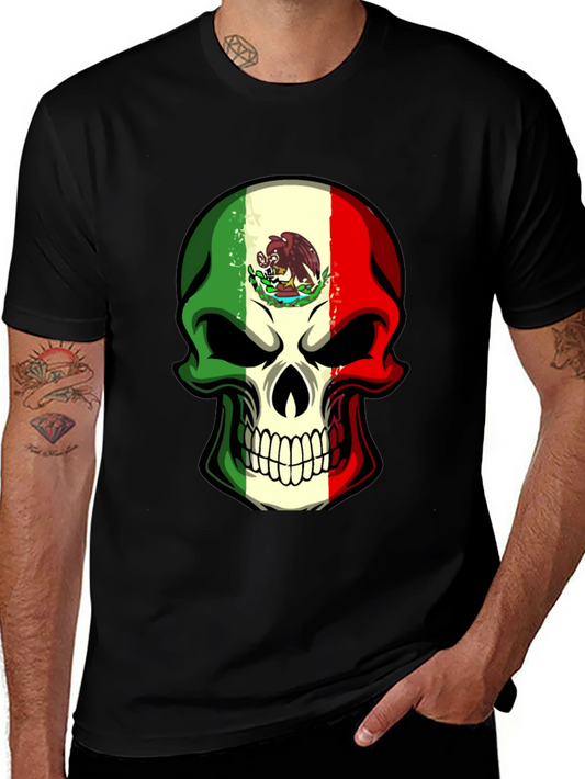 Mexican Flag Skull Graphic T-Shirt