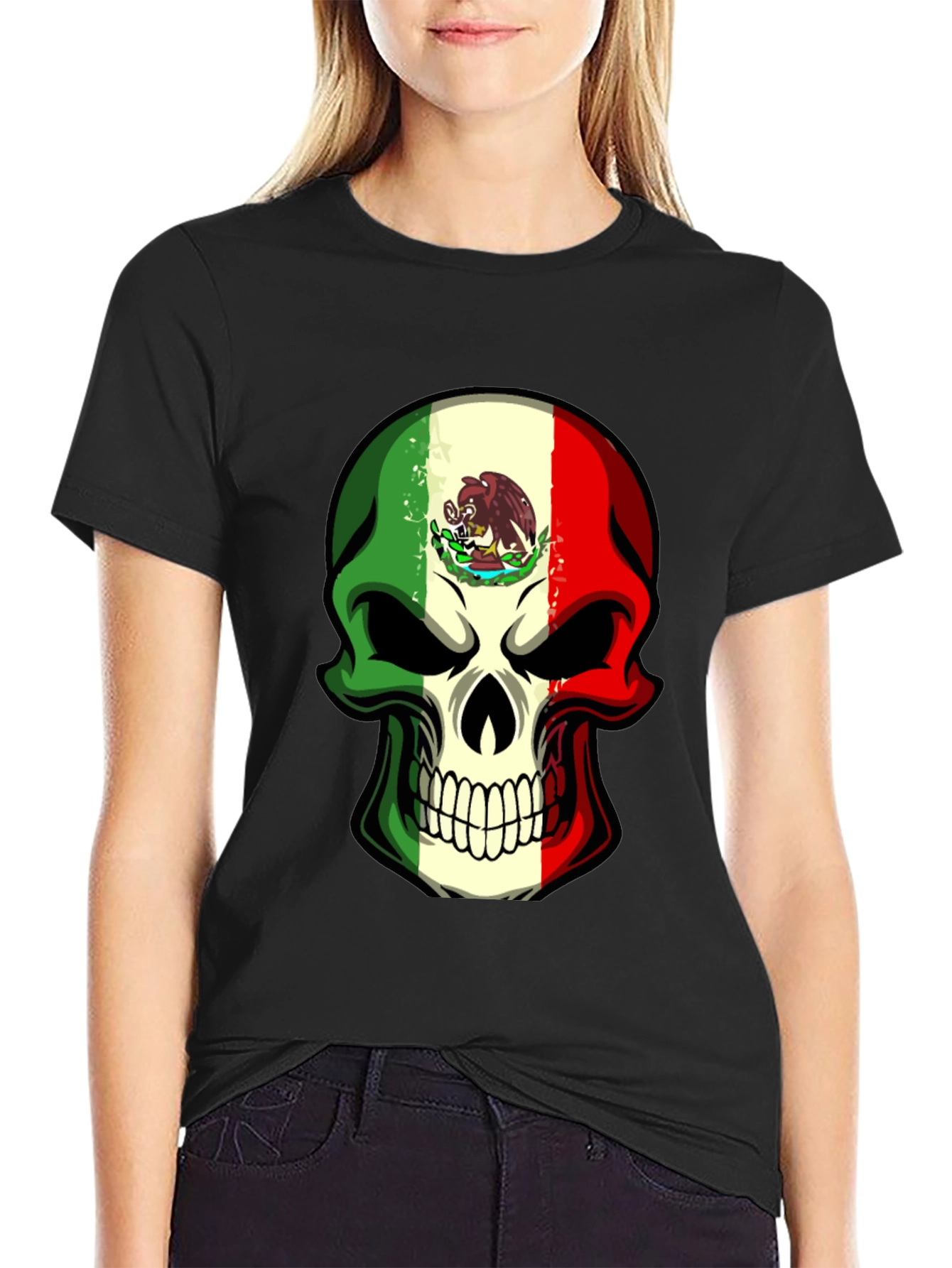 Mexican Flag Skull Graphic T-Shirt