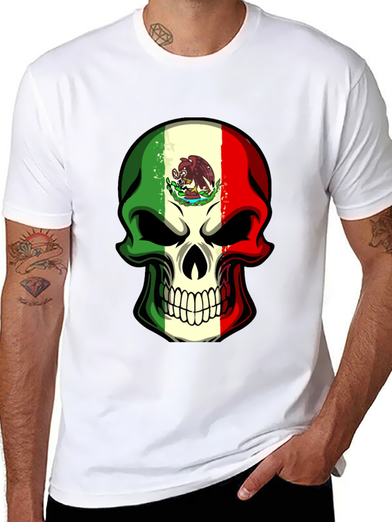 Mexican Flag Skull Graphic T-Shirt