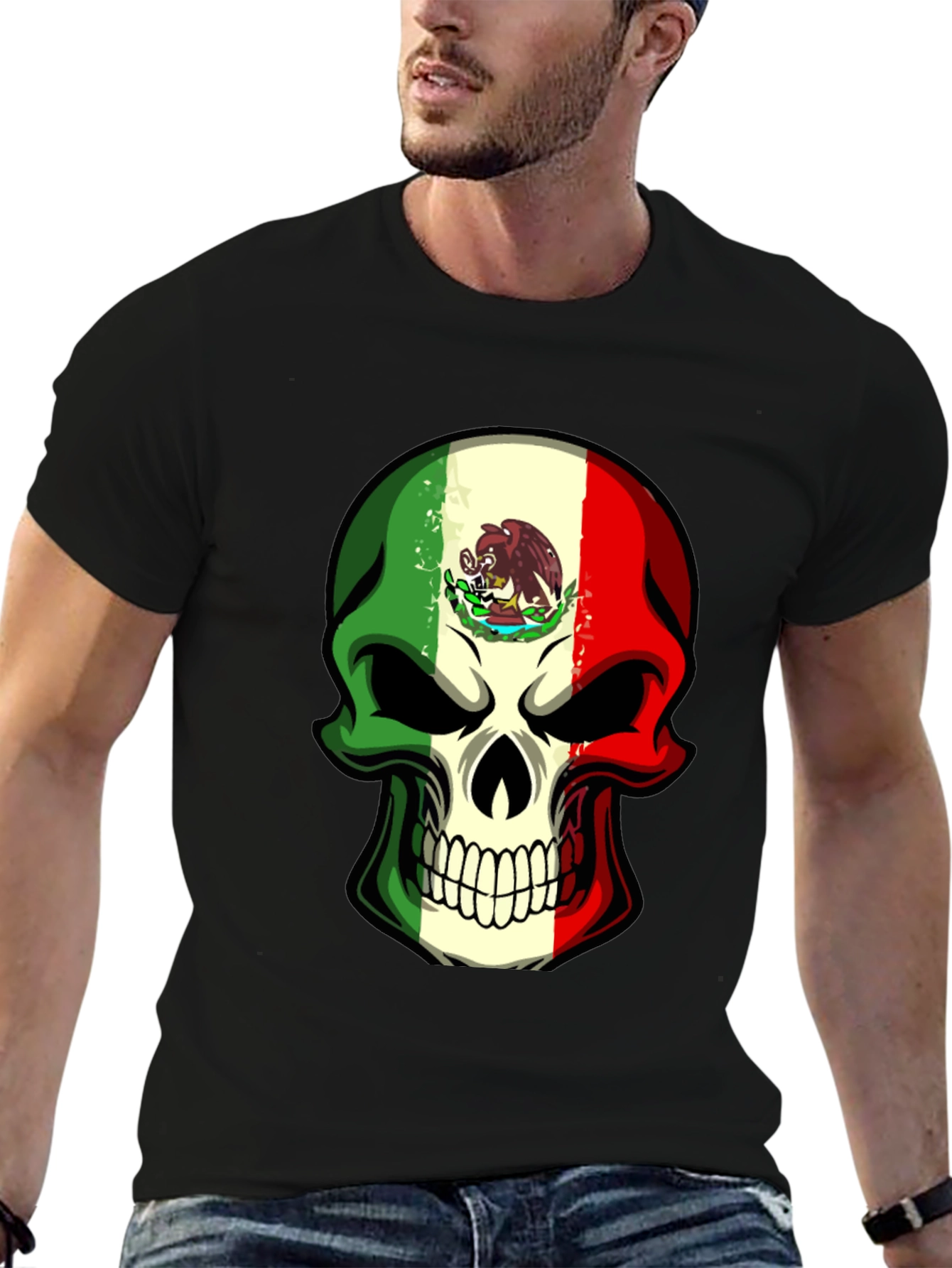 Mexican Flag Skull Graphic T-Shirt