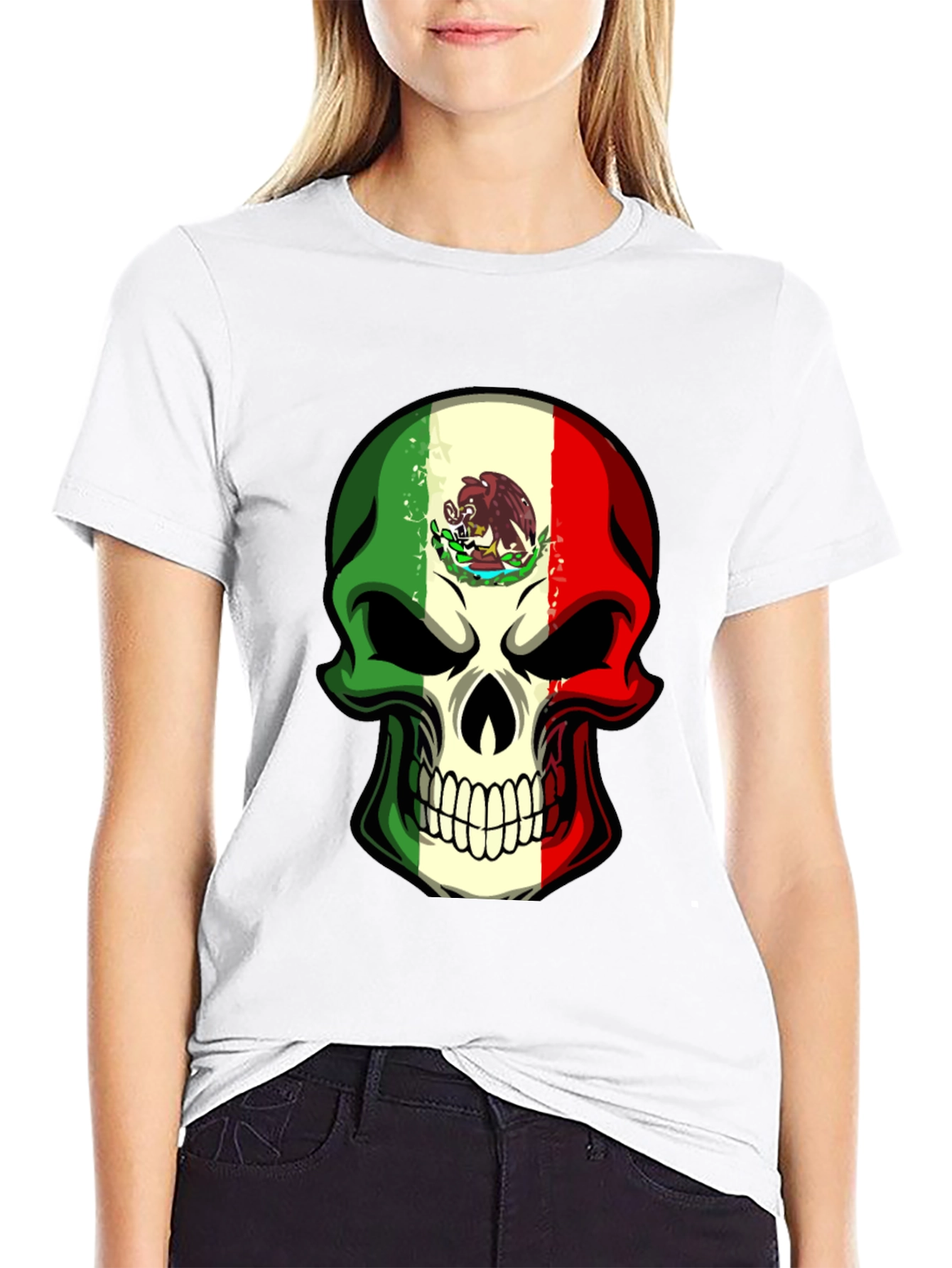 Mexican Flag Skull Graphic T-Shirt