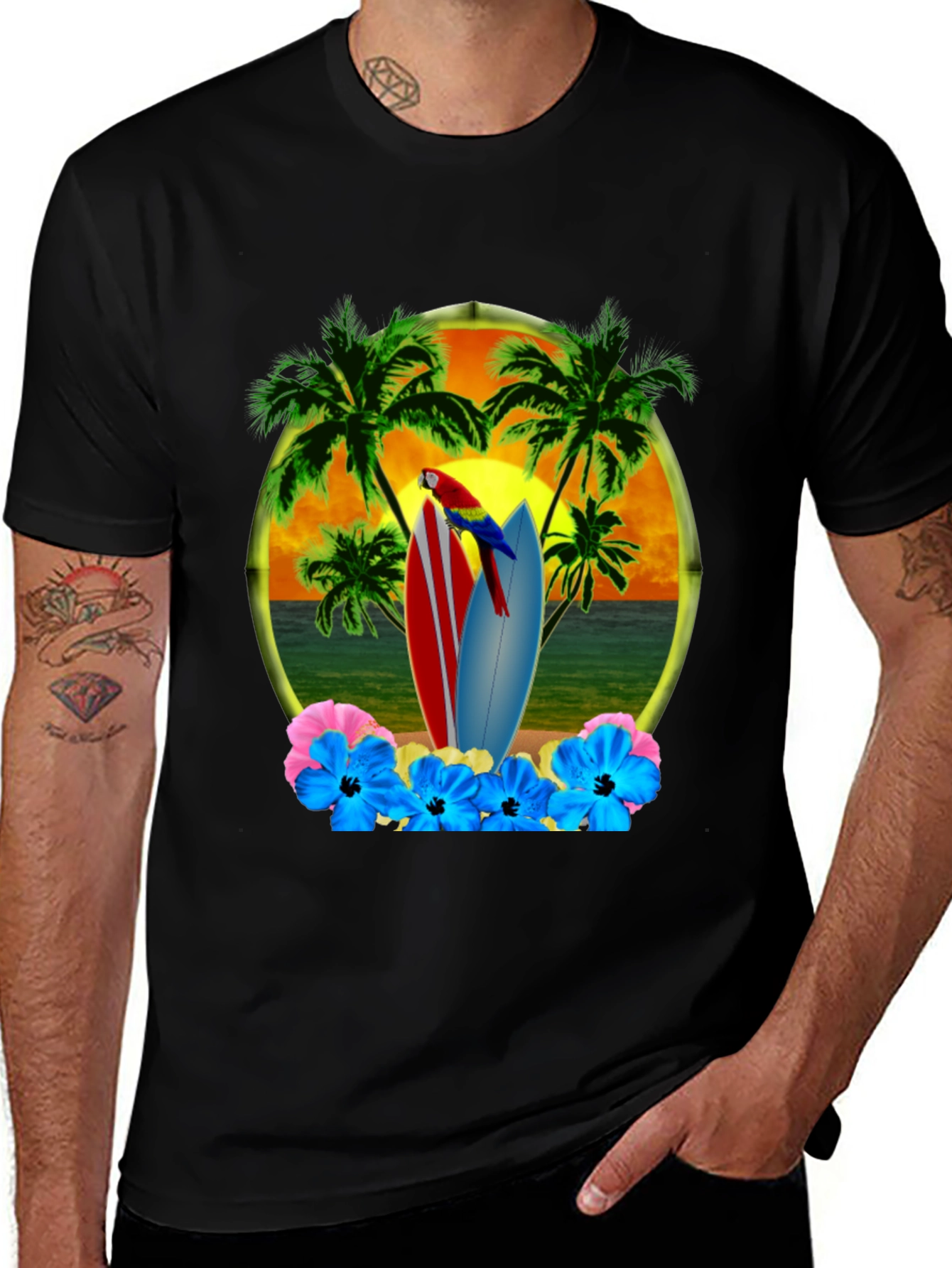 Tropical Beach Surfboard T-Shirt
