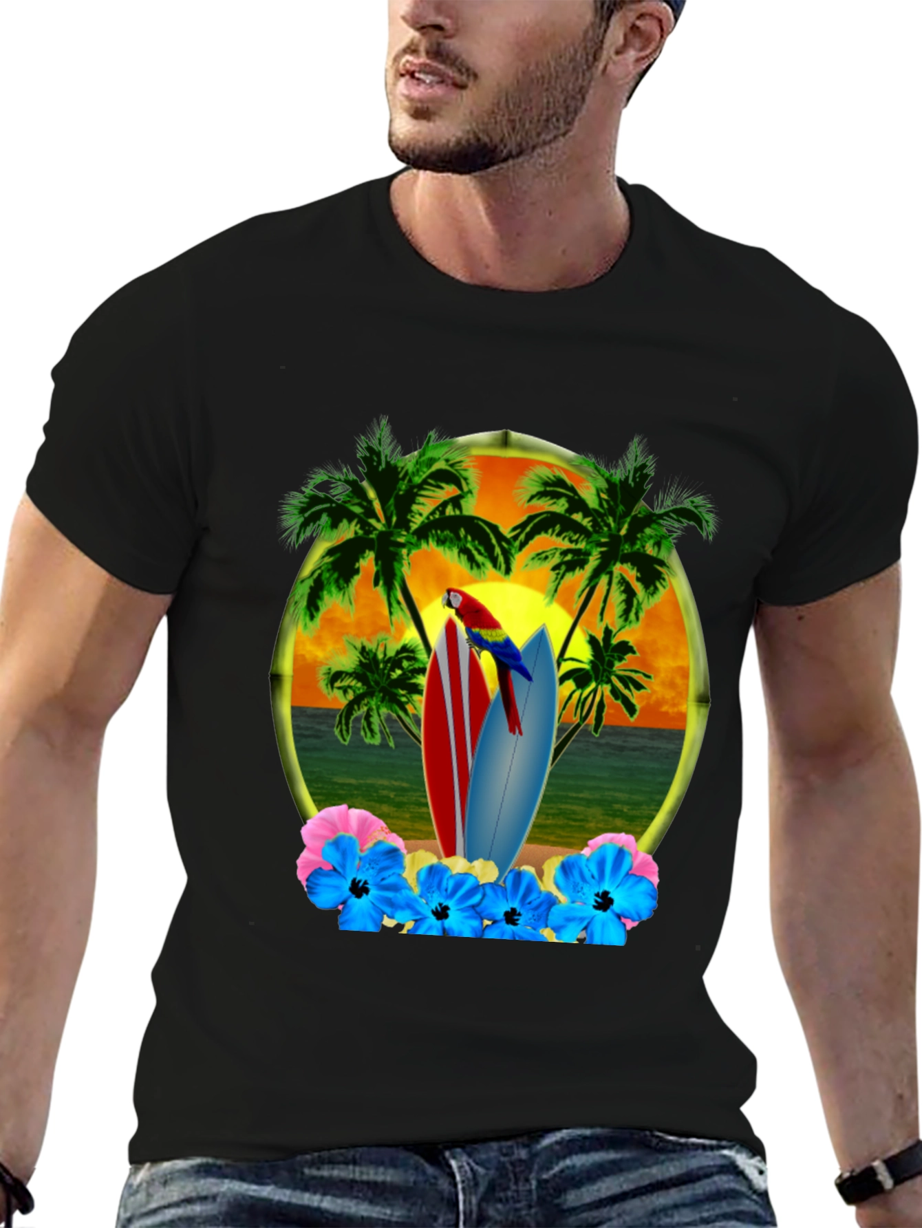 Tropical Beach Surfboard T-Shirt