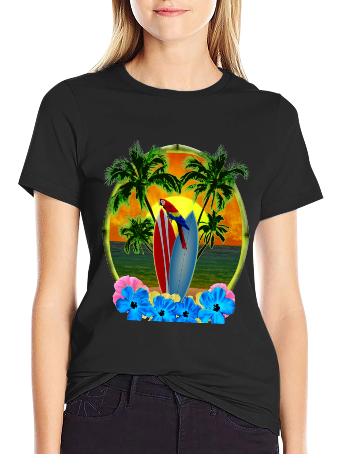 Tropical Beach Surfboard T-Shirt