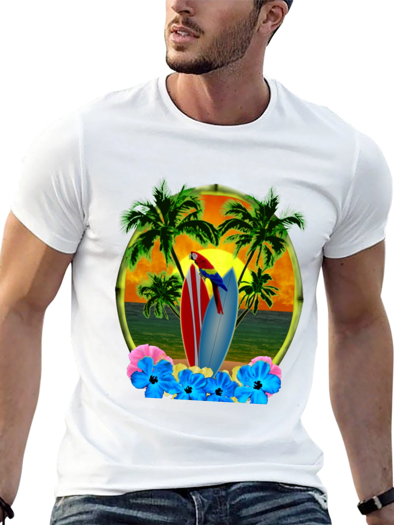 Tropical Beach Surfboard T-Shirt