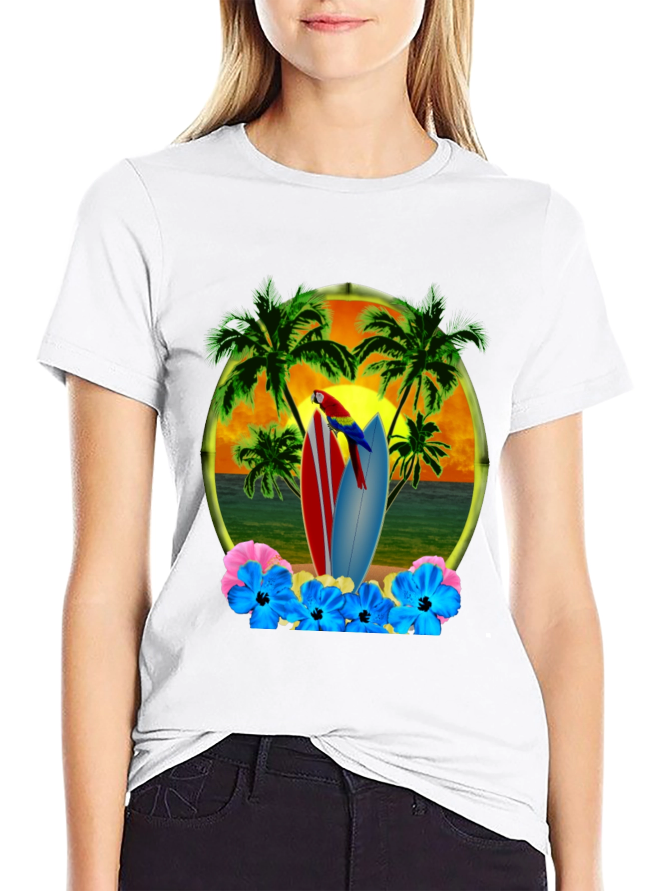 Tropical Beach Surfboard T-Shirt